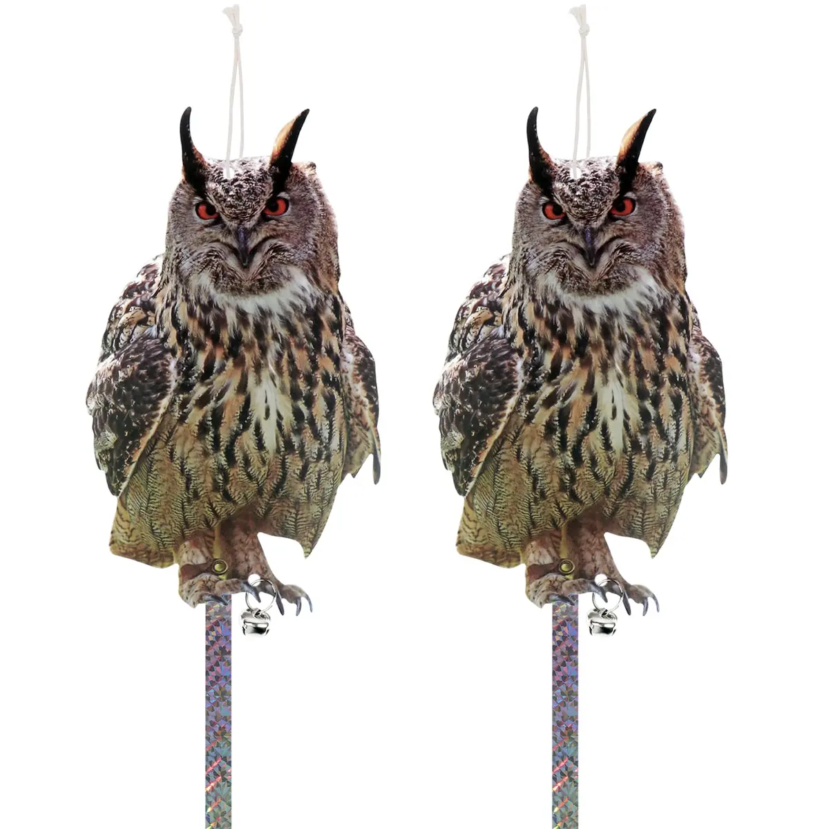Kungfu Mall Hanging Fake Owl Bird Deterrent 2PCS | Plastic Owl to Scare Pigeons, Woodpeckers, Squirrels - main product image