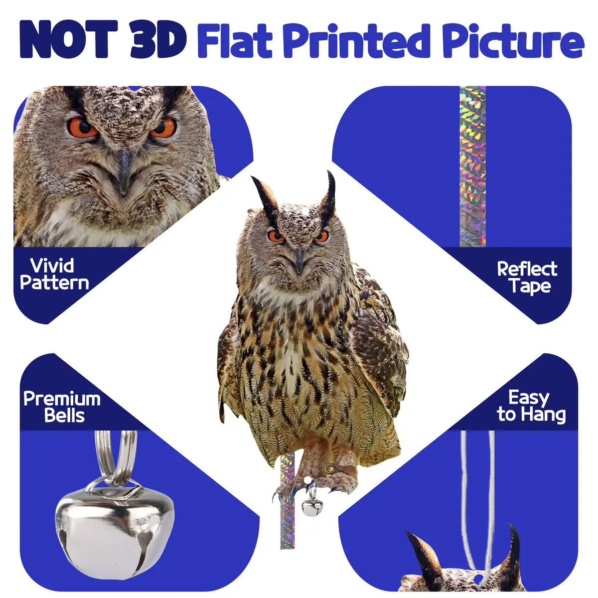 Kungfu Mall Hanging Fake Owl Bird Deterrent 2PCS | Plastic Owl to Scare Pigeons, Woodpeckers, Squirrels - view 2
