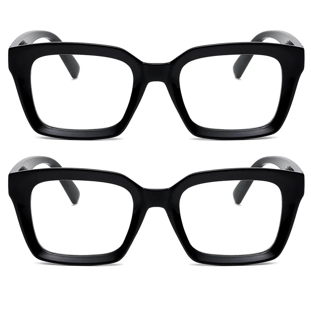 EYLRIM Classic Thick Square Frame Clear Lens Glasses for Women Men Non Prescription (Bright Black) | Lightweight & Stylish - view 2