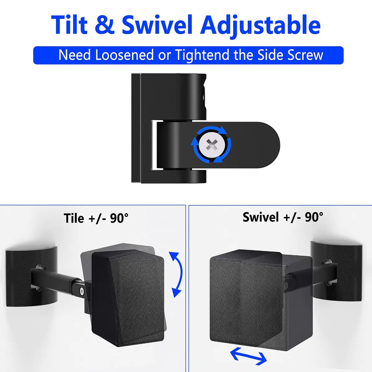 Aiweiwa Speaker Wall Mount for Samsung SWA-9500S/ZA Rear Speakers | Tilt Swivel Adjustable Metal Bracket (Black) - view 4