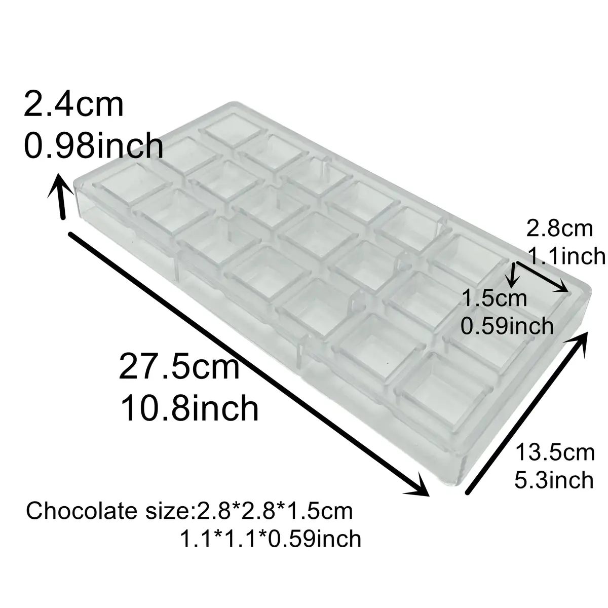 Goldbaking Square Chocolate Mould Polycarbonate 21 Cavities | Artisan Candy & Ice Cube Mold - view 2