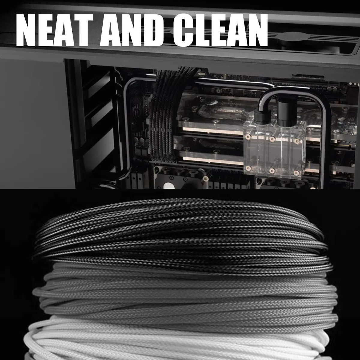 ABNO1 PSU Cable Extension Kit 30cm (11.8in) | Black/White Sleeved Braided PC Power Cables - view 6