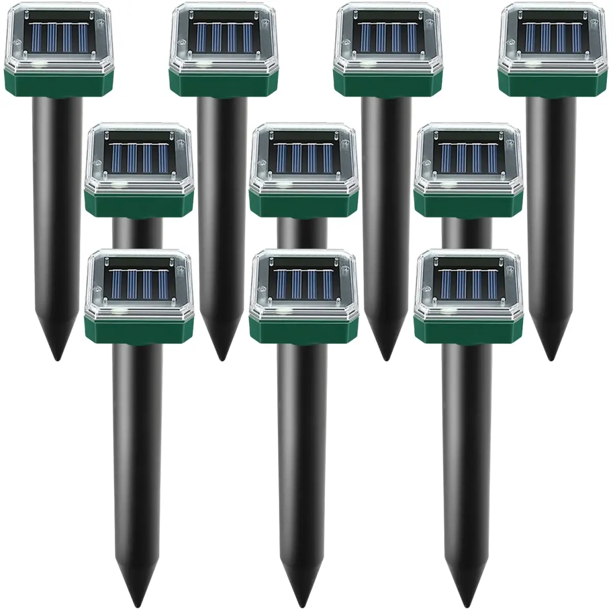USKICH Solar Powered Mole Repellent Spikes, 10 Pack Ultrasonic Vole Deterrent for Garden & Yard - main product image