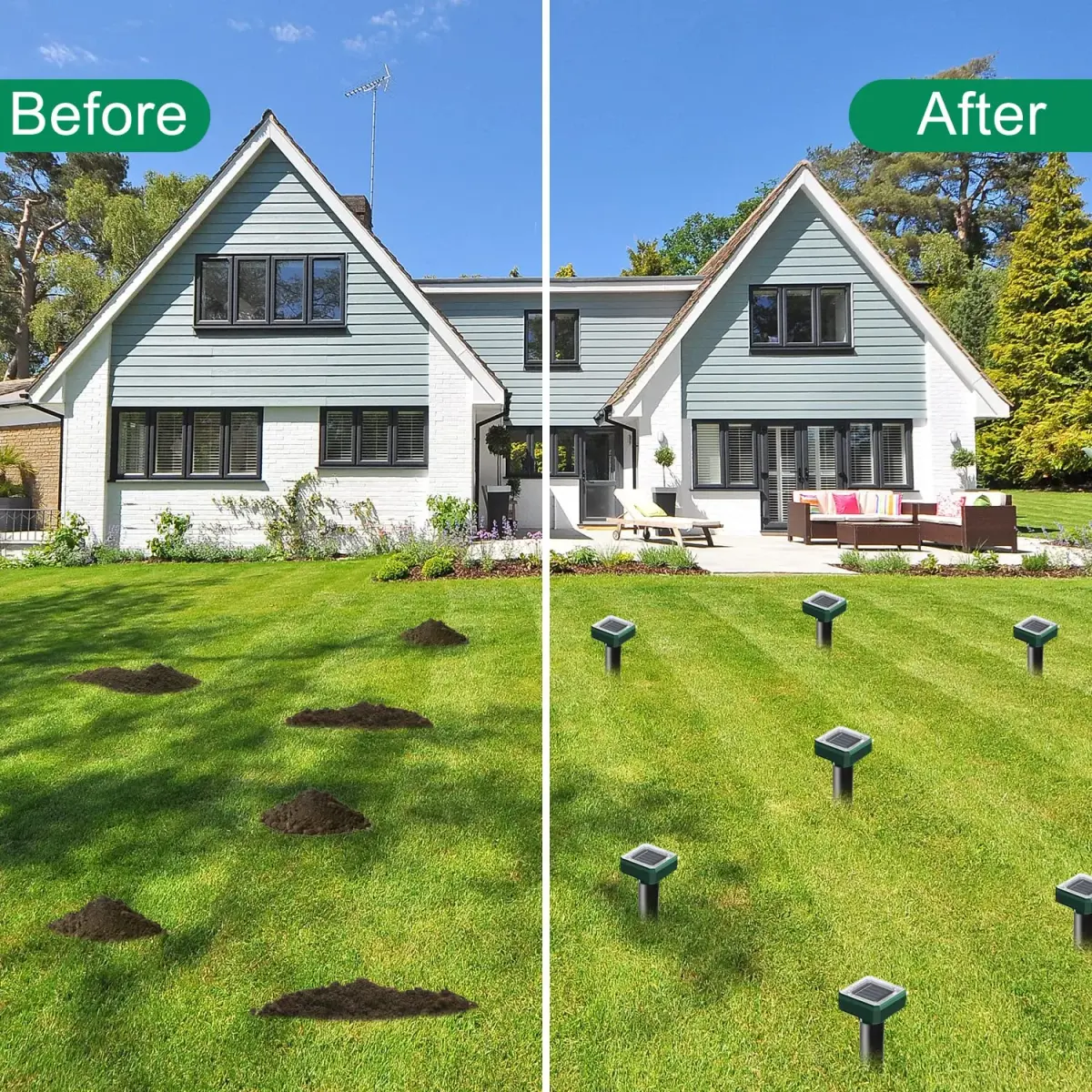 USKICH Solar Powered Mole Repellent Spikes, 10 Pack Ultrasonic Vole Deterrent for Garden & Yard - view 7