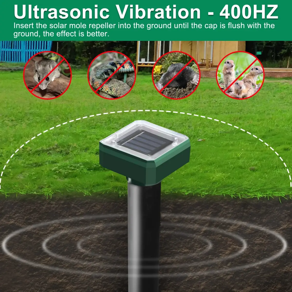 USKICH Solar Powered Mole Repellent Spikes, 10 Pack Ultrasonic Vole Deterrent for Garden & Yard - view 3
