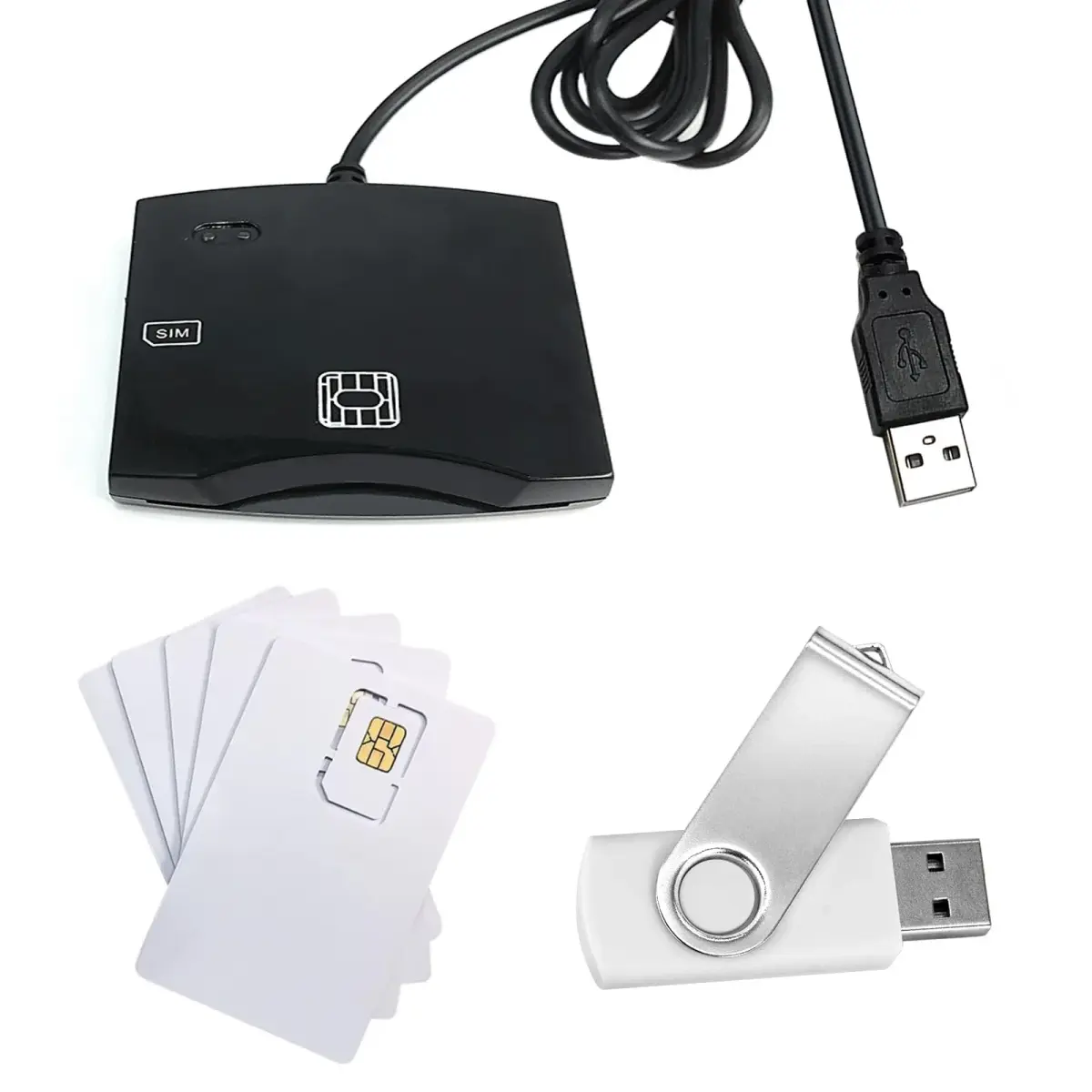BOMFLORE SCR-N68 Smart Card Reader Writer USB with 5 LTE 4G Blank USIM Cards | Windows, Linux Compatible - main product image