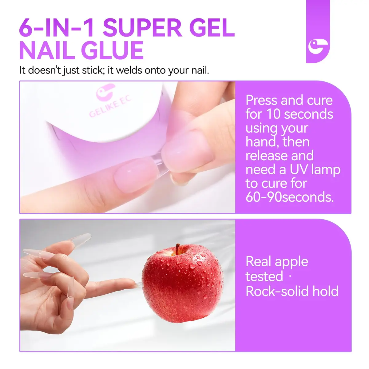gelike ec 6 in 1 Gel Nail Glue for Press on Nails, 14ml (0.48 Fl Oz) Total | Salon Professional & Beginner Friendly - view 2