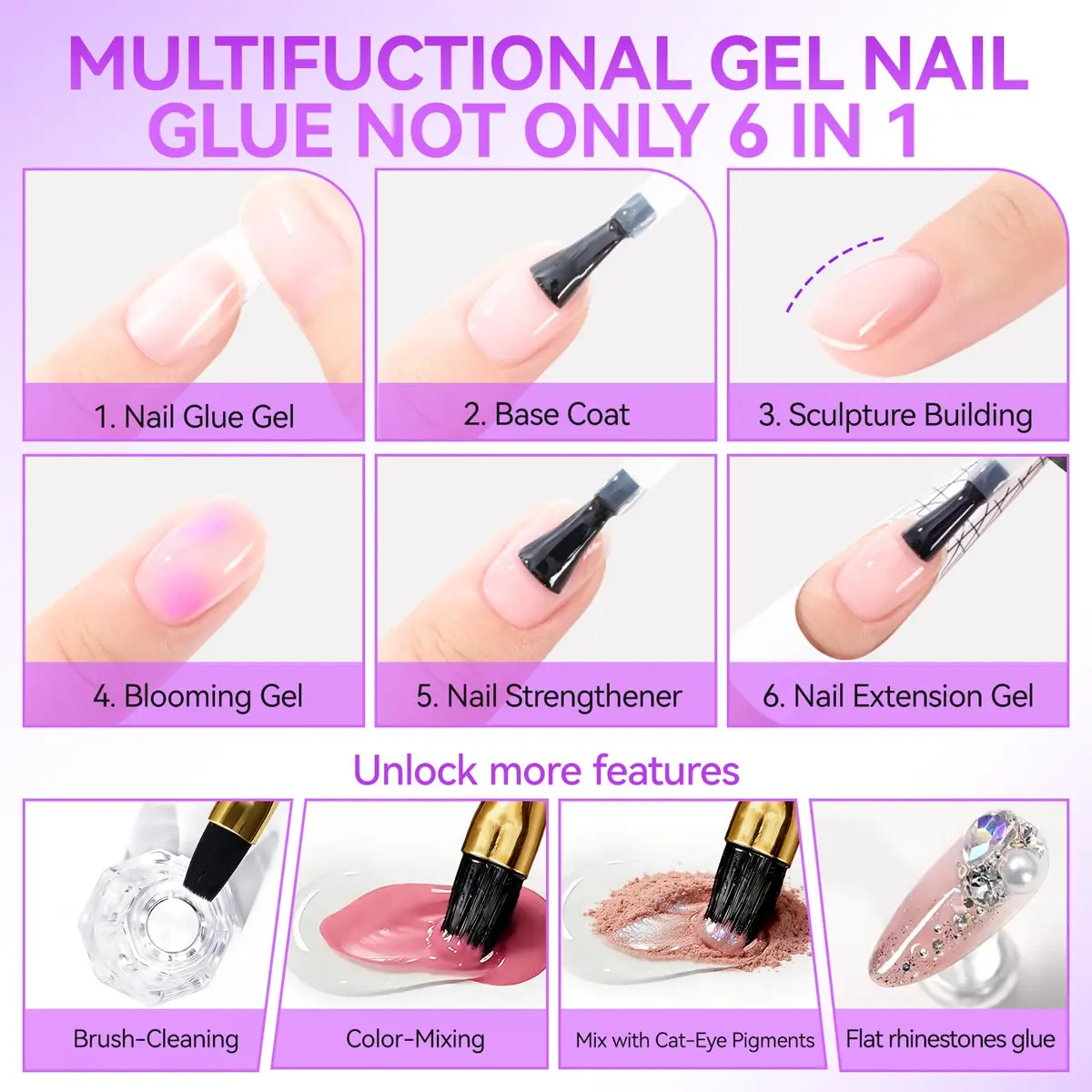 gelike ec 6 in 1 Gel Nail Glue for Press on Nails, 14ml (0.48 Fl Oz) Total | Salon Professional & Beginner Friendly - view 3