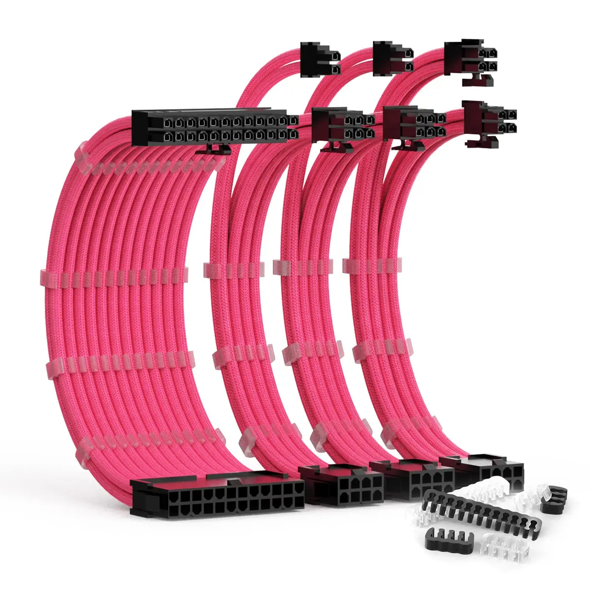 ABNO1 PSU Extension Cable Kit With Cable Combs - 30cm (11.8") Length, Pink Sleeved Cables | Triple Layer Weaving for ATX Power Supply - main product image
