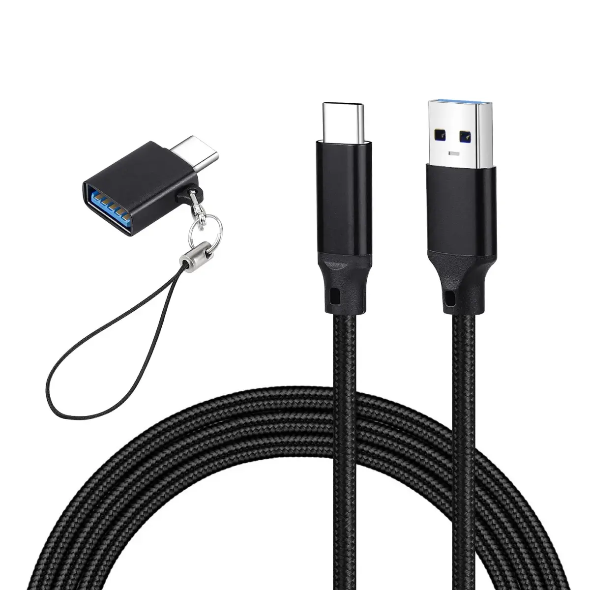 weishan USB C to USB Cable with Adapter, 2m (6.6ft) Black Braided Cord for Focusrite Scarlett Solo 3rd 4th Gen, 2i2 4th Gen | 10Gbps Data Transfer - main product image