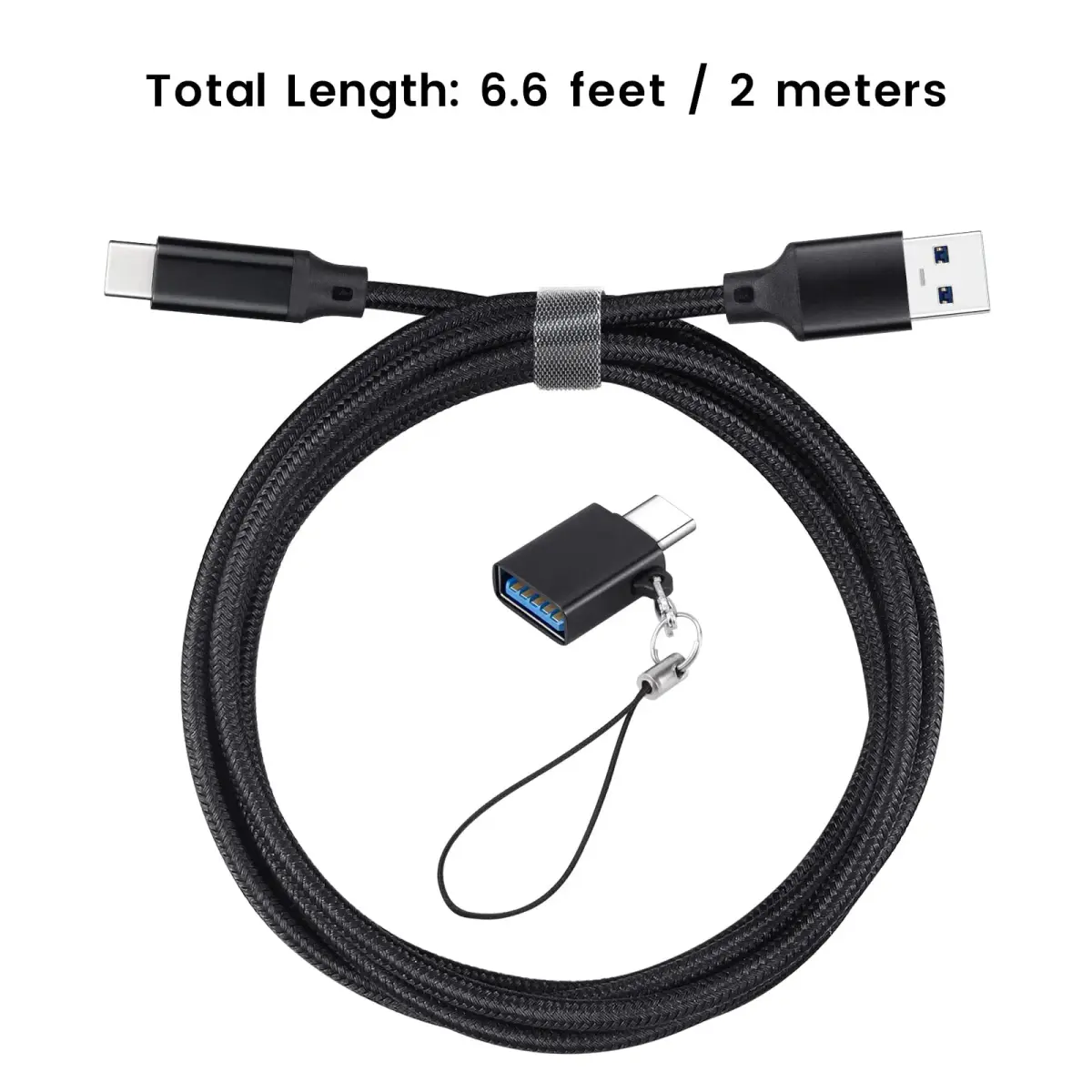 weishan USB C to USB Cable with Adapter, 2m (6.6ft) Black Braided Cord for Focusrite Scarlett Solo 3rd 4th Gen, 2i2 4th Gen | 10Gbps Data Transfer - view 7