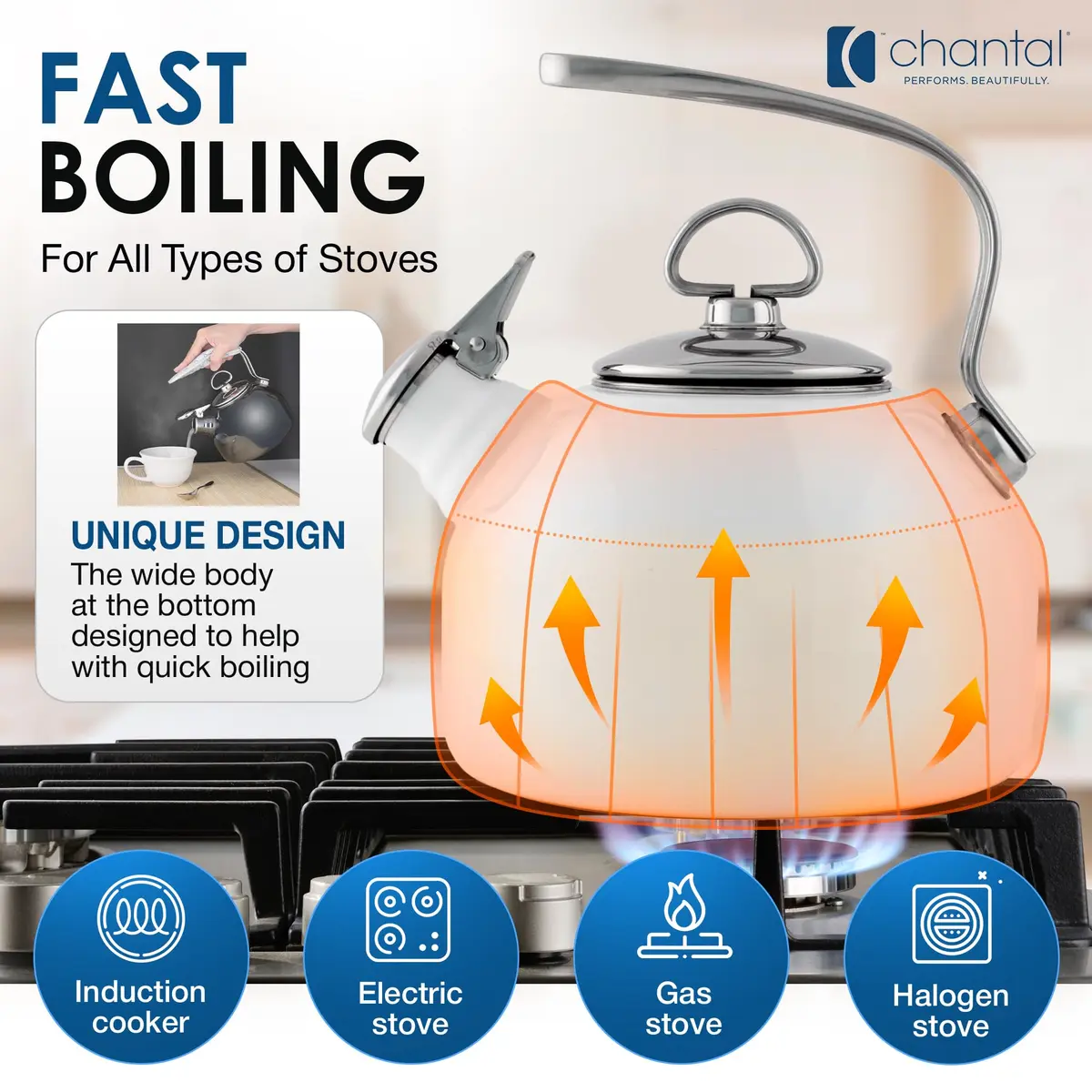 Chantal Enamel On Steel Classic Teakettle 1.8 Quarts | Timeless Design with Harmonica Whistle - view 2