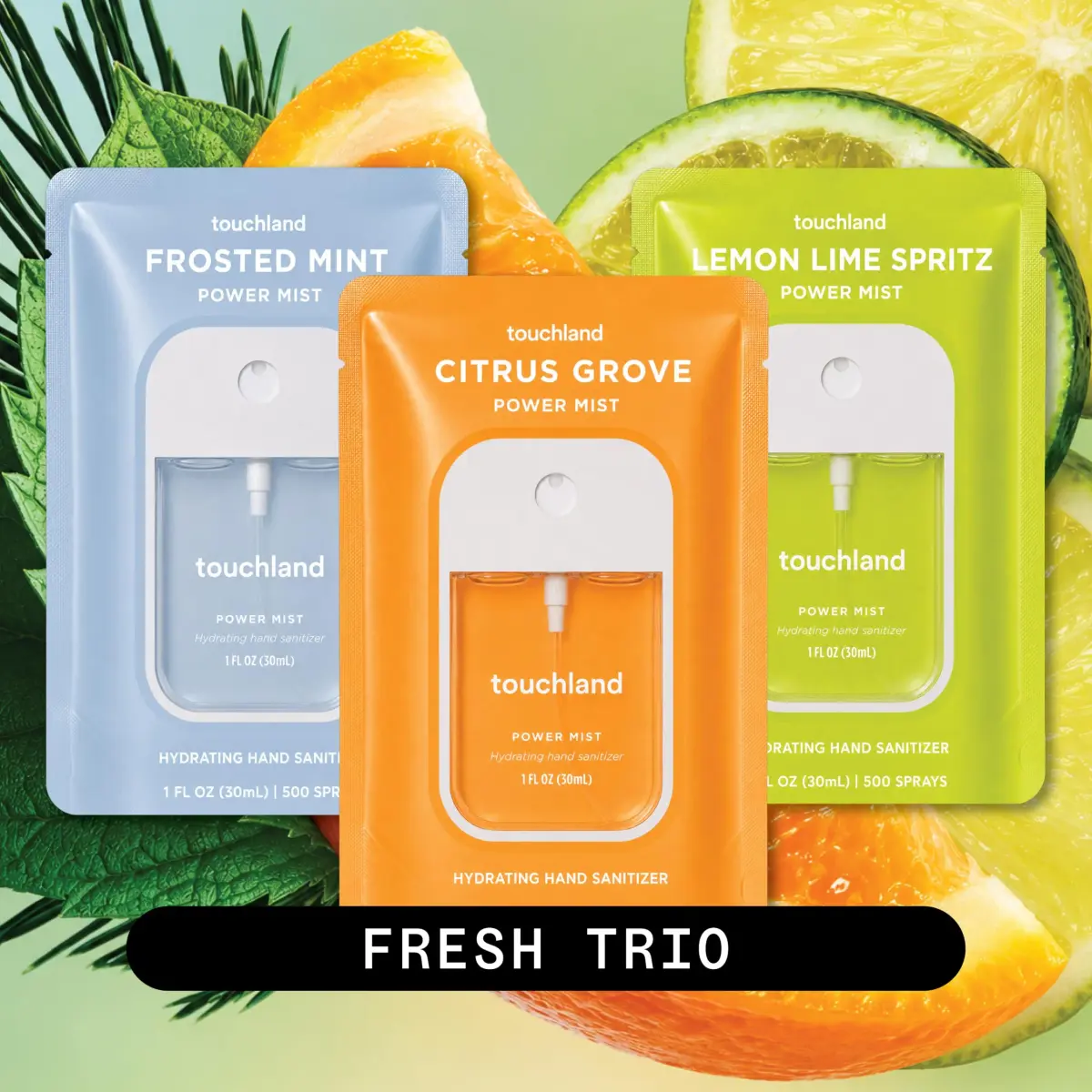 Touchland Fresh Trio Hydrating Hand Sanitizer Spray Set Travel Size | 3 x 29.57ml (3 Fl Oz) | Skincare-Forward Germ Defense - view 2