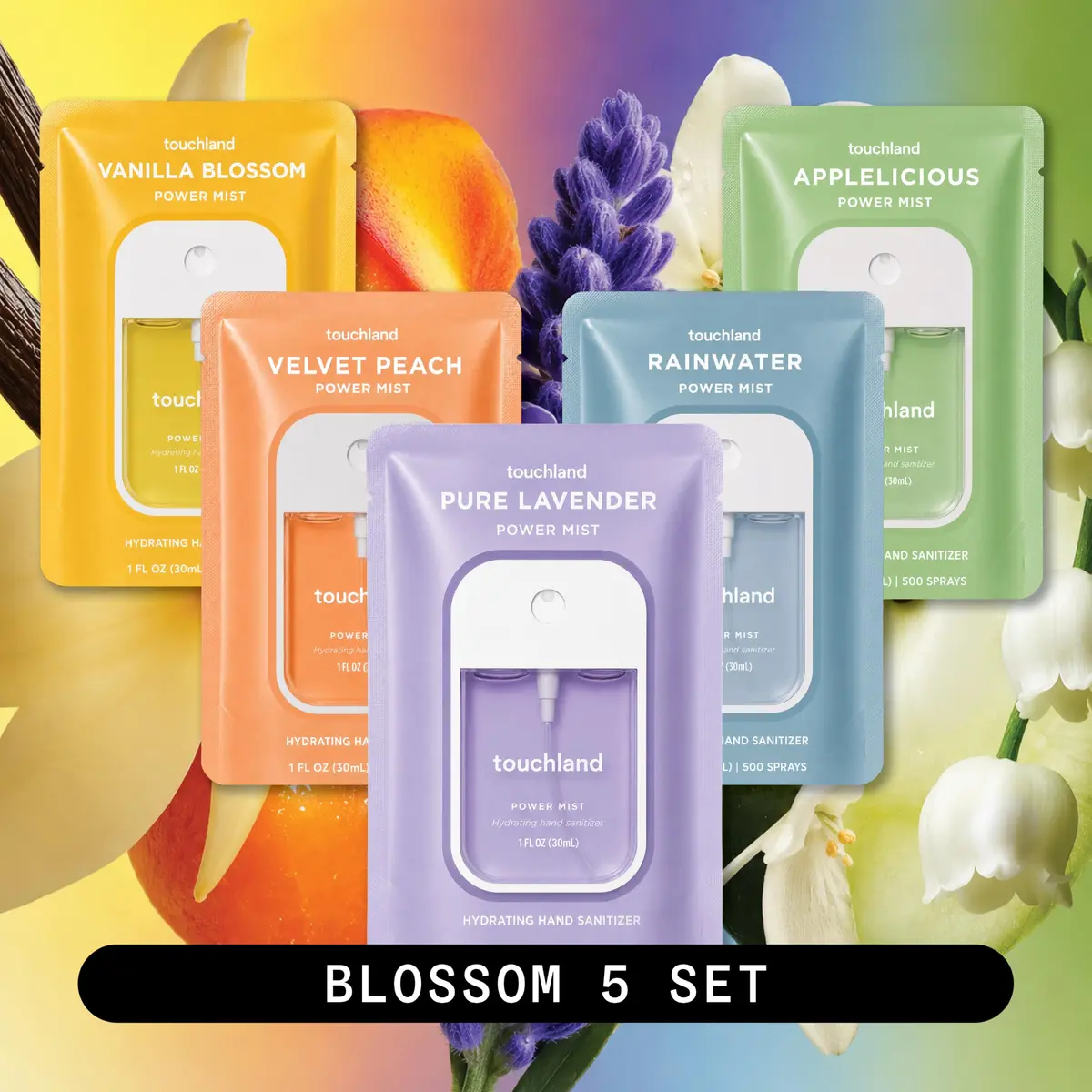 Touchland Blossom Five Set Hydrating Hand Sanitizer Spray 15ml (0.5 Fl Oz) | 5 Travel-Size Mists with Aloe Vera - view 2