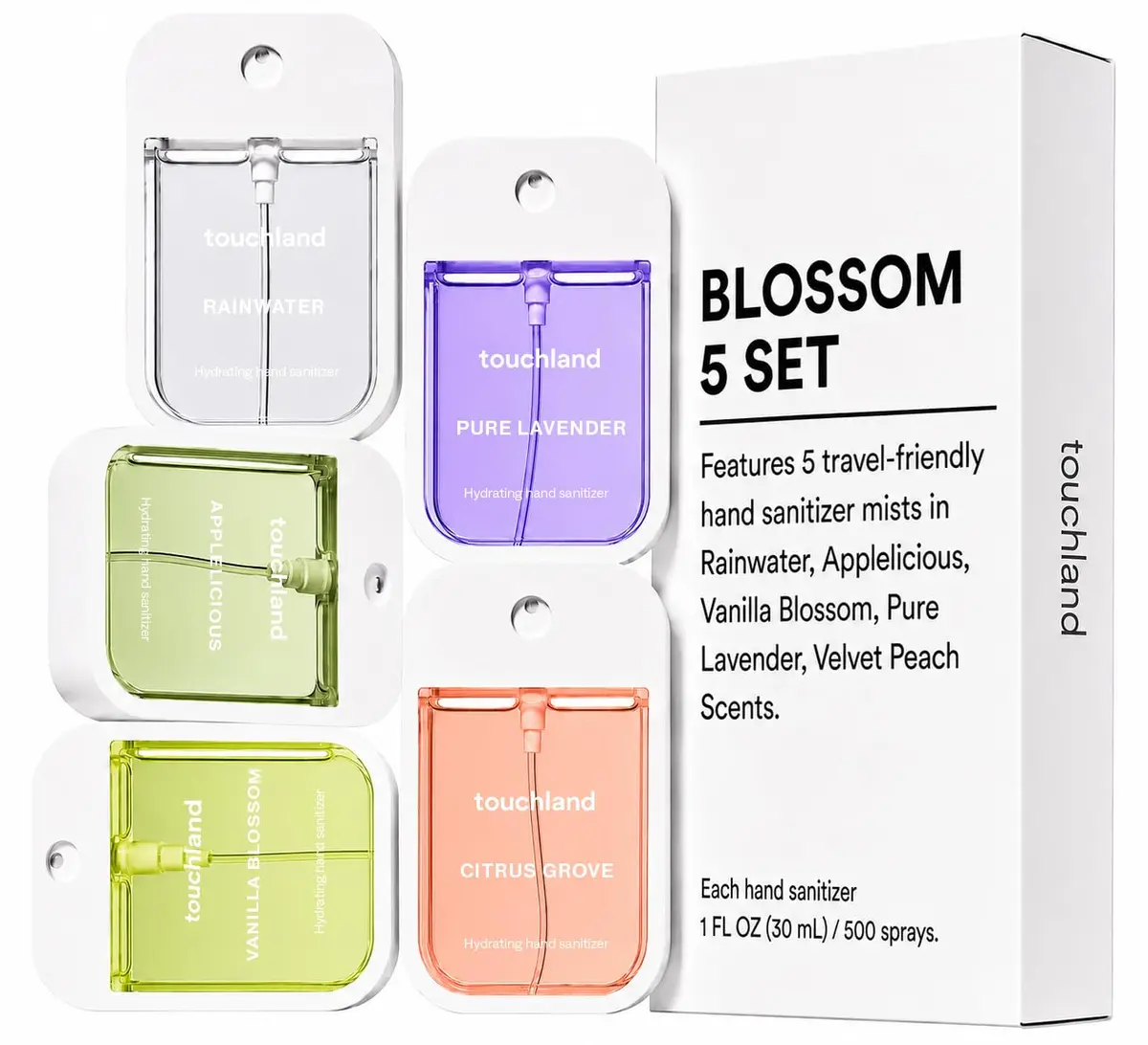 Touchland Blossom Five Set Hydrating Hand Sanitizer Spray 15ml (0.5 Fl Oz) | 5 Travel-Size Mists with Aloe Vera - view 3