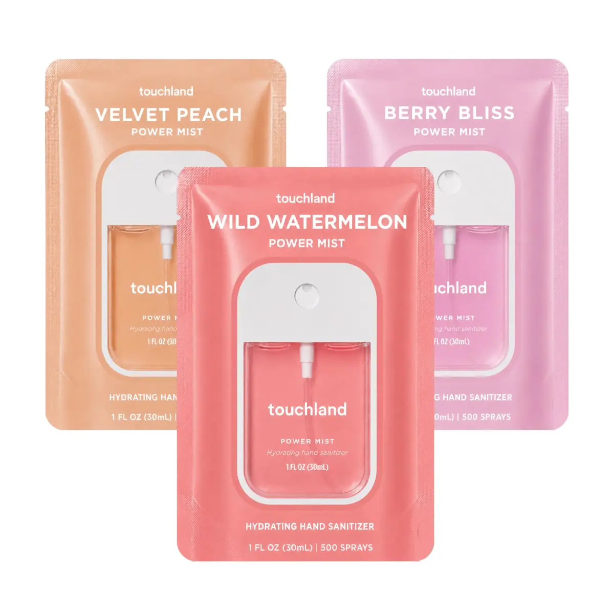Touchland Juicy Trio Hydrating Hand Sanitizer Spray Set 3 x 29.57ml (1 Fl Oz) | Skincare-Forward Formula - main product image