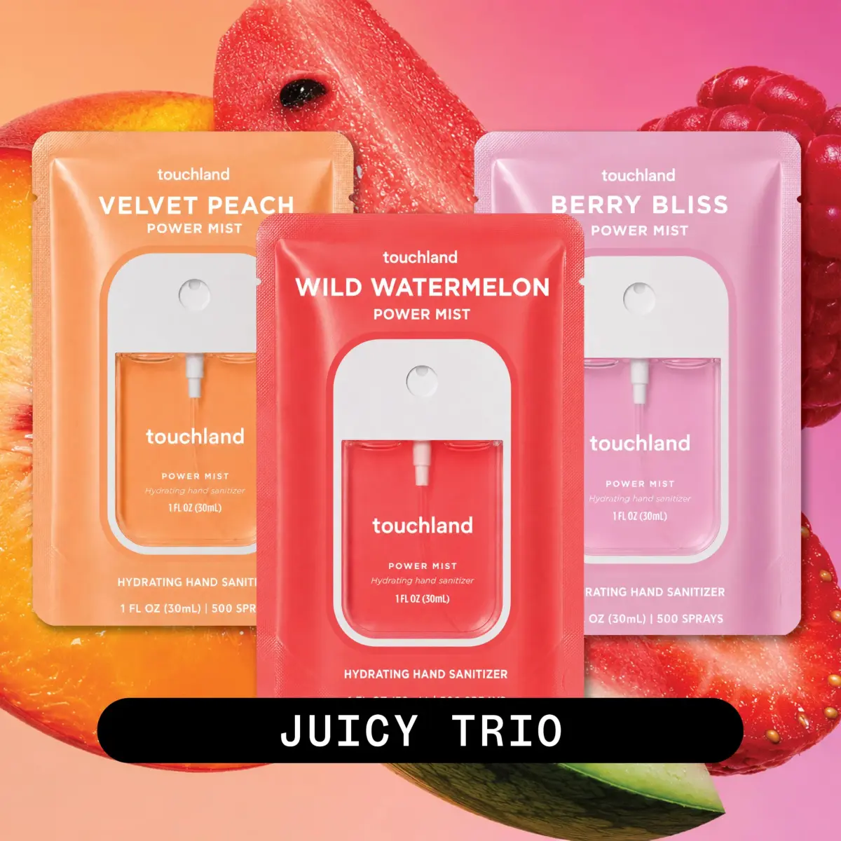 Touchland Juicy Trio Hydrating Hand Sanitizer Spray Set 3 x 29.57ml (1 Fl Oz) | Skincare-Forward Formula - view 2
