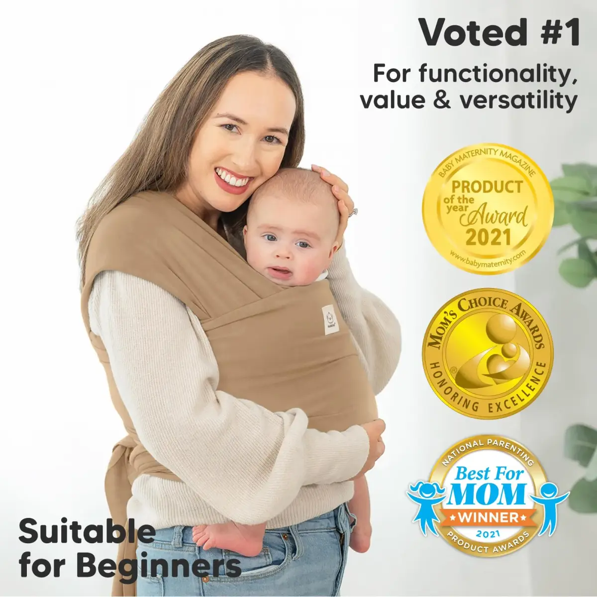 KeaBabies Original Baby Wrap Carrier in Warm Hearth - One Size, IHDI Certified, Breathable Fabric - view 3