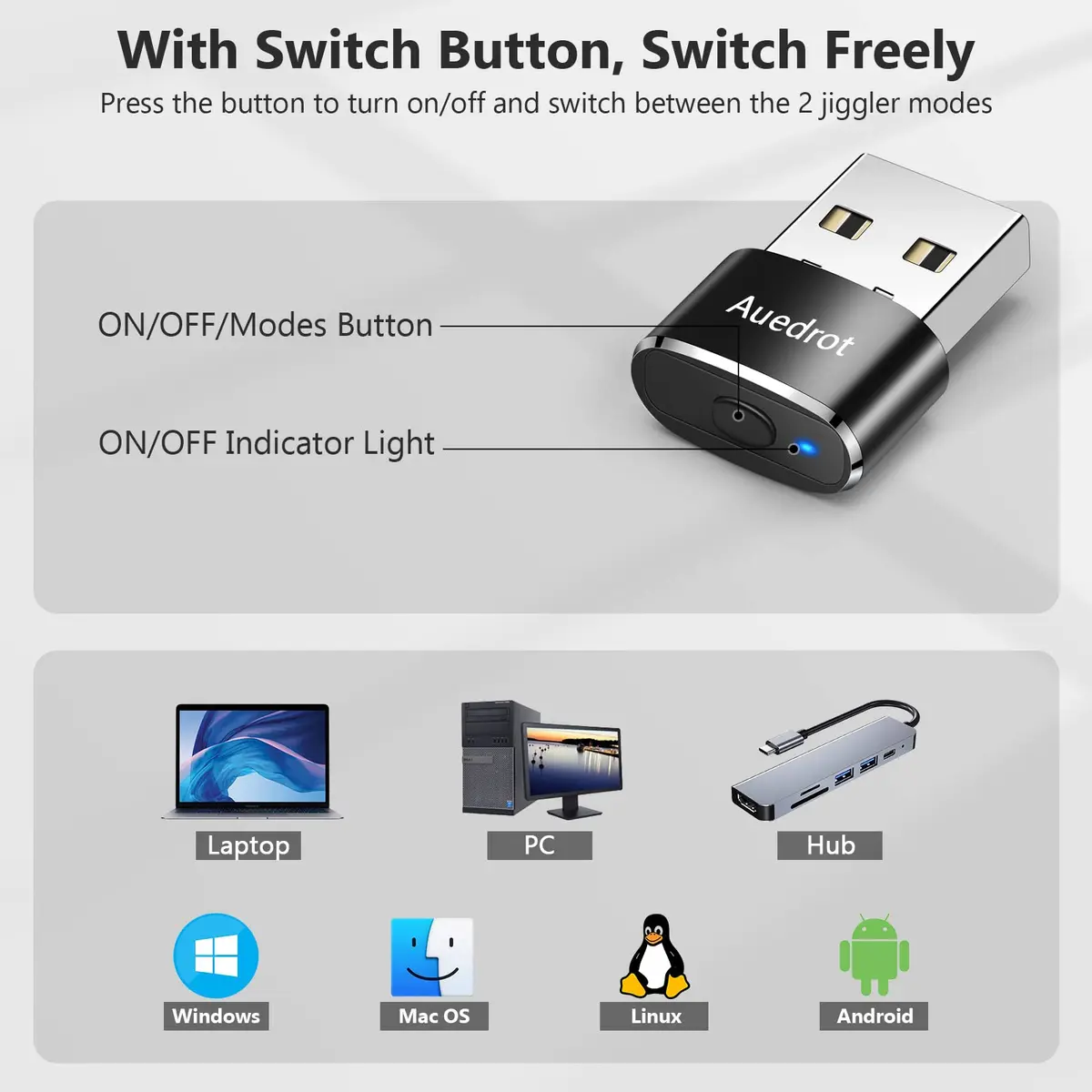 AUEDROT Mouse Jiggler Undetectable USB Mouse Mover with 2 Modes | Keep Computer Awake - view 5