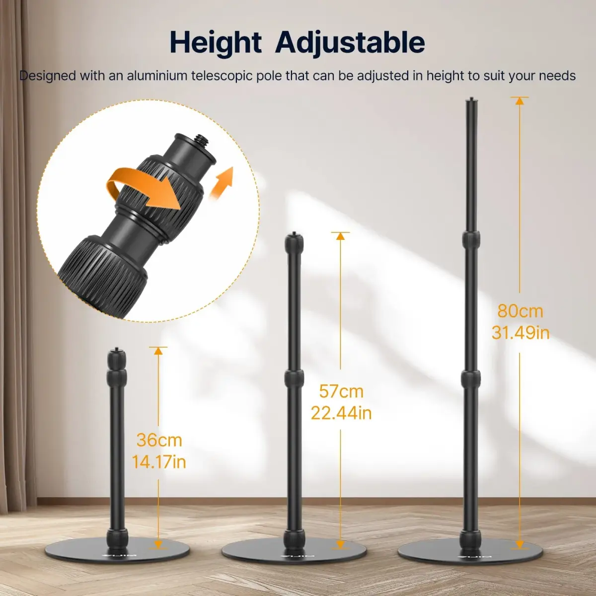 jusmo LS09 Aluminum Projector Floor Stand with Heavy Base & Ball Head | 42cm-88cm (16.5-34.6 Inch) Adjustable Height - view 8