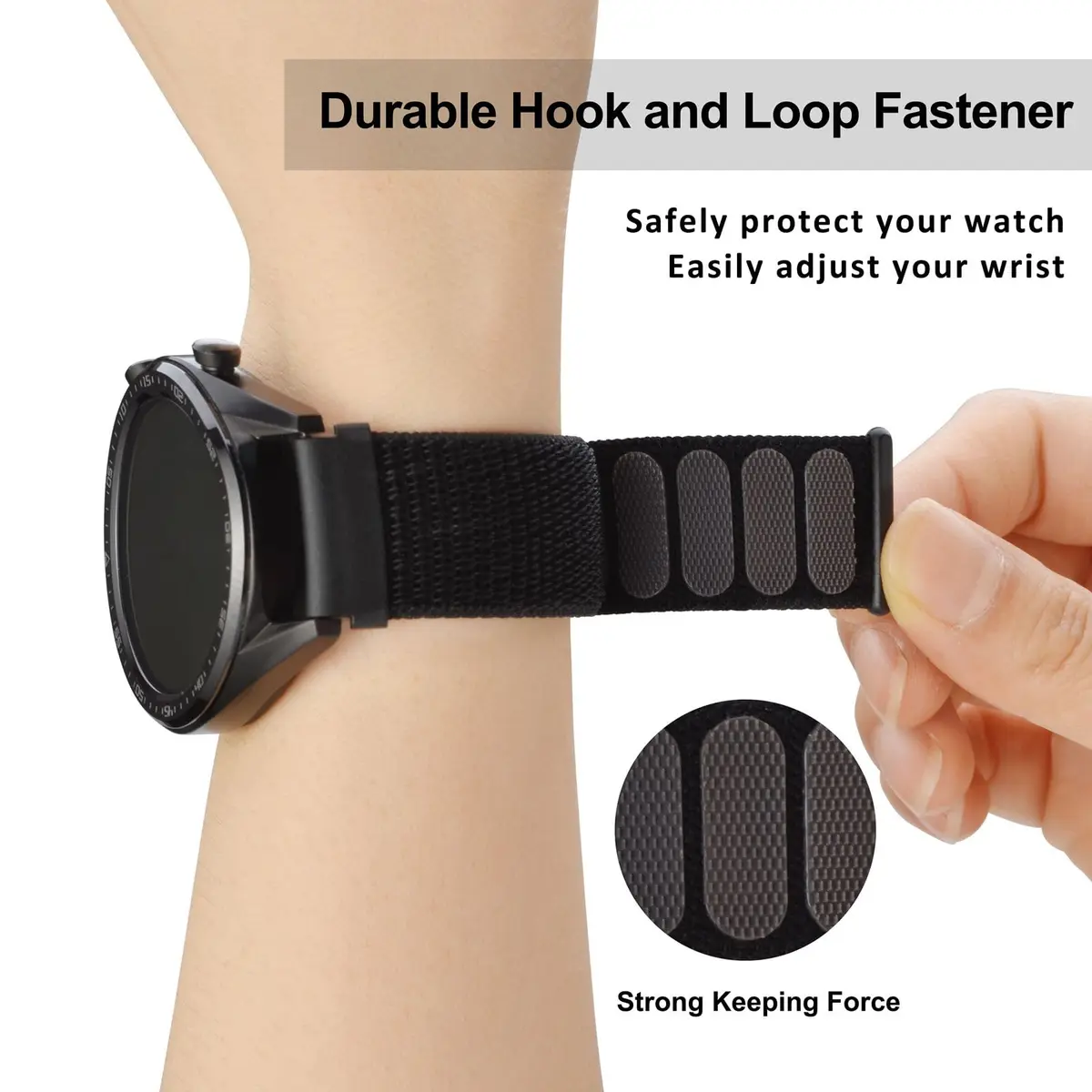 WOCCI 20mm Adjustable Nylon Watch Band, Quick Release Sport Loop Strap (Black) | Durable Nylon, Fits 14.5-22cm Wrist - view 4