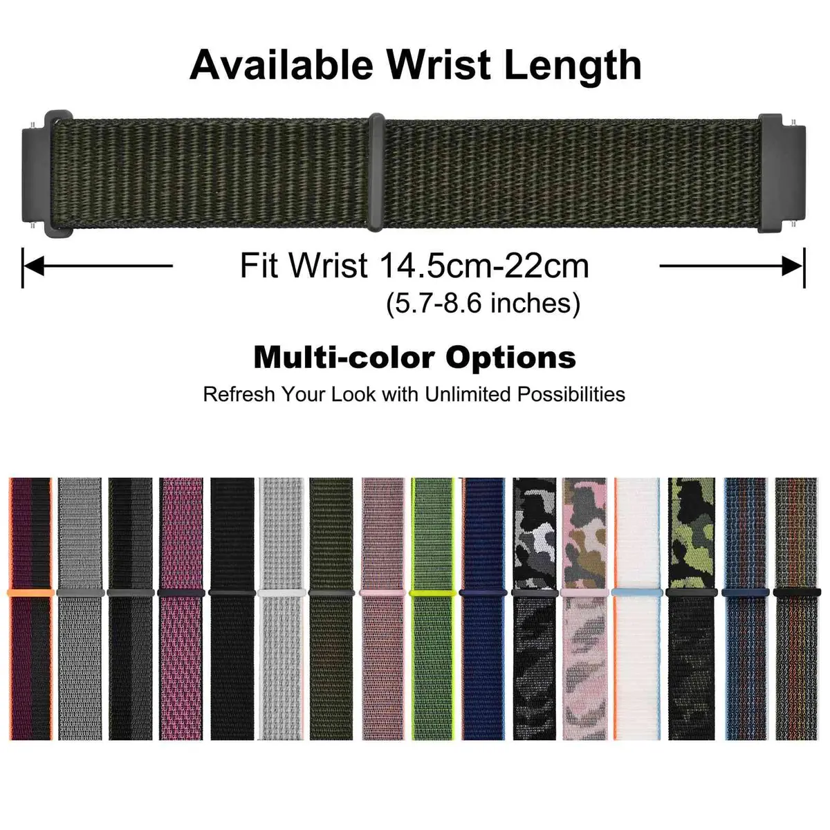 WOCCI 18mm Adjustable Nylon Watch Band | Quick Release Sport Loop Strap (Army Green) - view 6