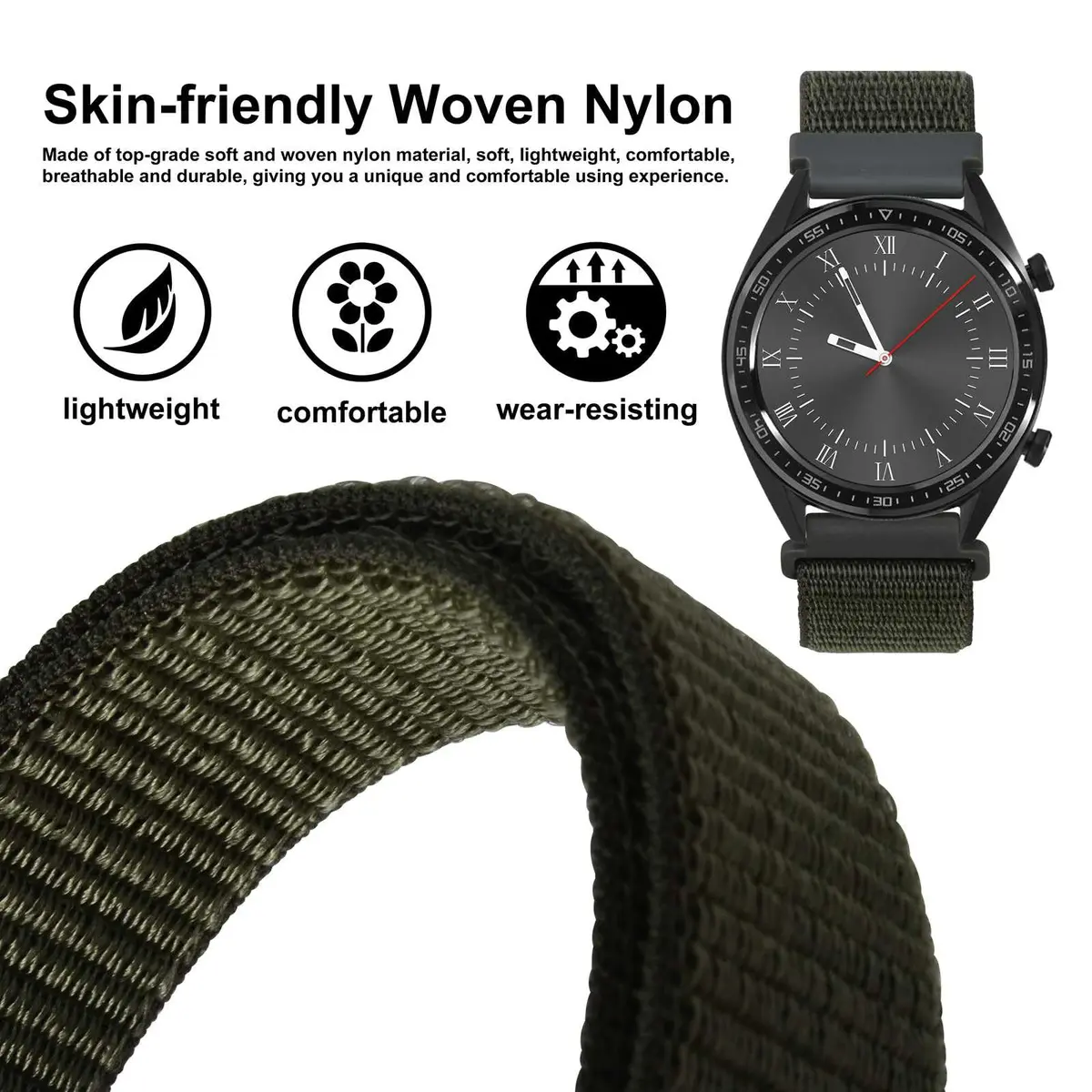 WOCCI 18mm Adjustable Nylon Watch Band | Quick Release Sport Loop Strap (Army Green) - view 2