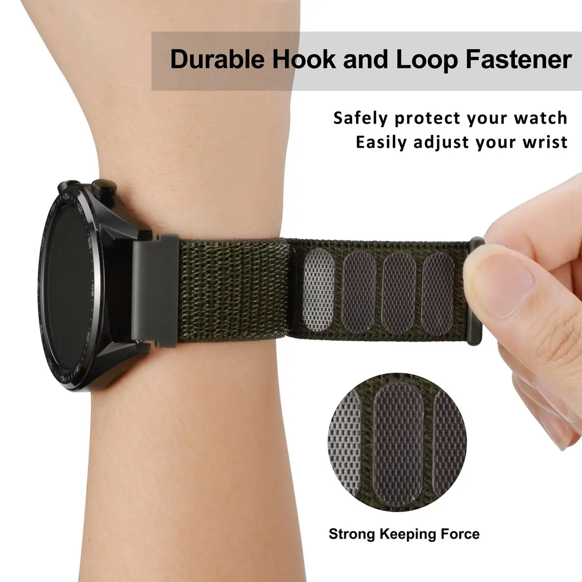 WOCCI 18mm Adjustable Nylon Watch Band | Quick Release Sport Loop Strap (Army Green) - view 4