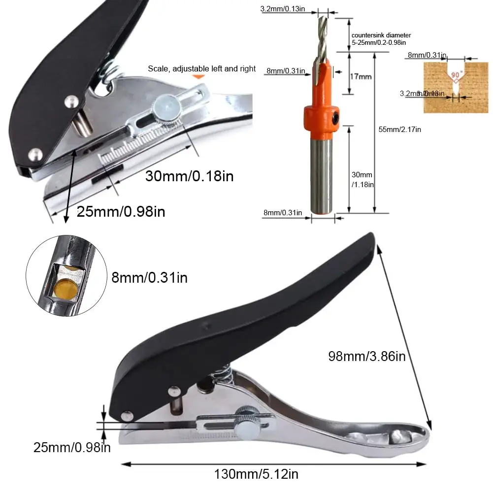 SKQOUI Single Hole Paper Punch with Countersink Drill | 8mm Hole Diameter, 20-Sheet Capacity - view 2