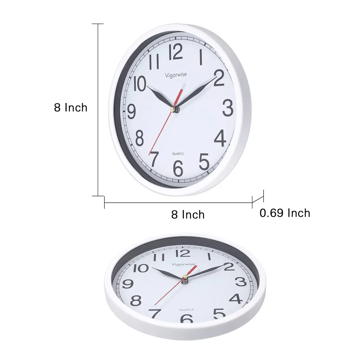 Vigorwise 8 Inch Wall Clock Silent Sweep Movement Accurate Small Clocks | Modern Home Decor - view 3