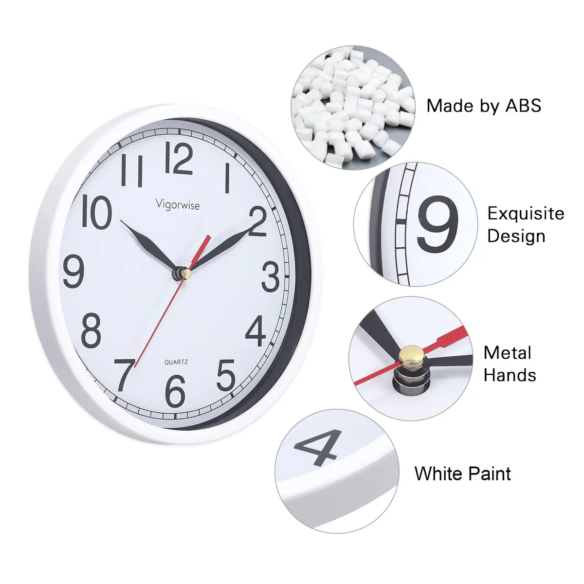 Vigorwise 8 Inch Wall Clock Silent Sweep Movement Accurate Small Clocks | Modern Home Decor - view 4