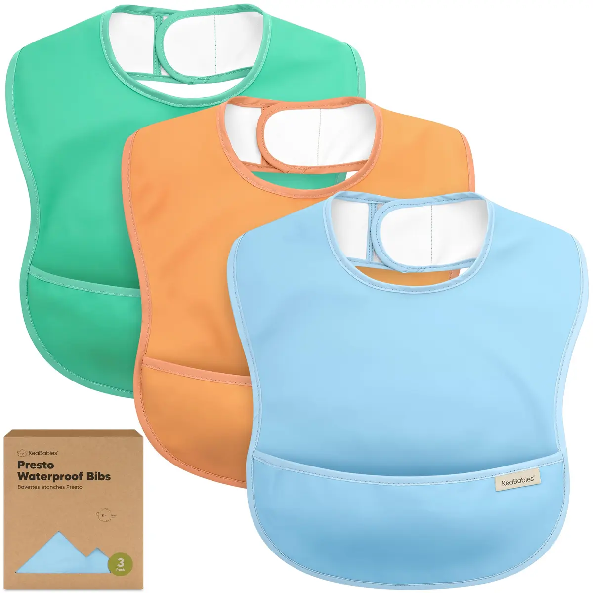 KeaBabies Waterproof Baby Bibs 3-Pack | Lightweight, Wipeable, Large Coverage for Feeding (6-36 months) - main product image