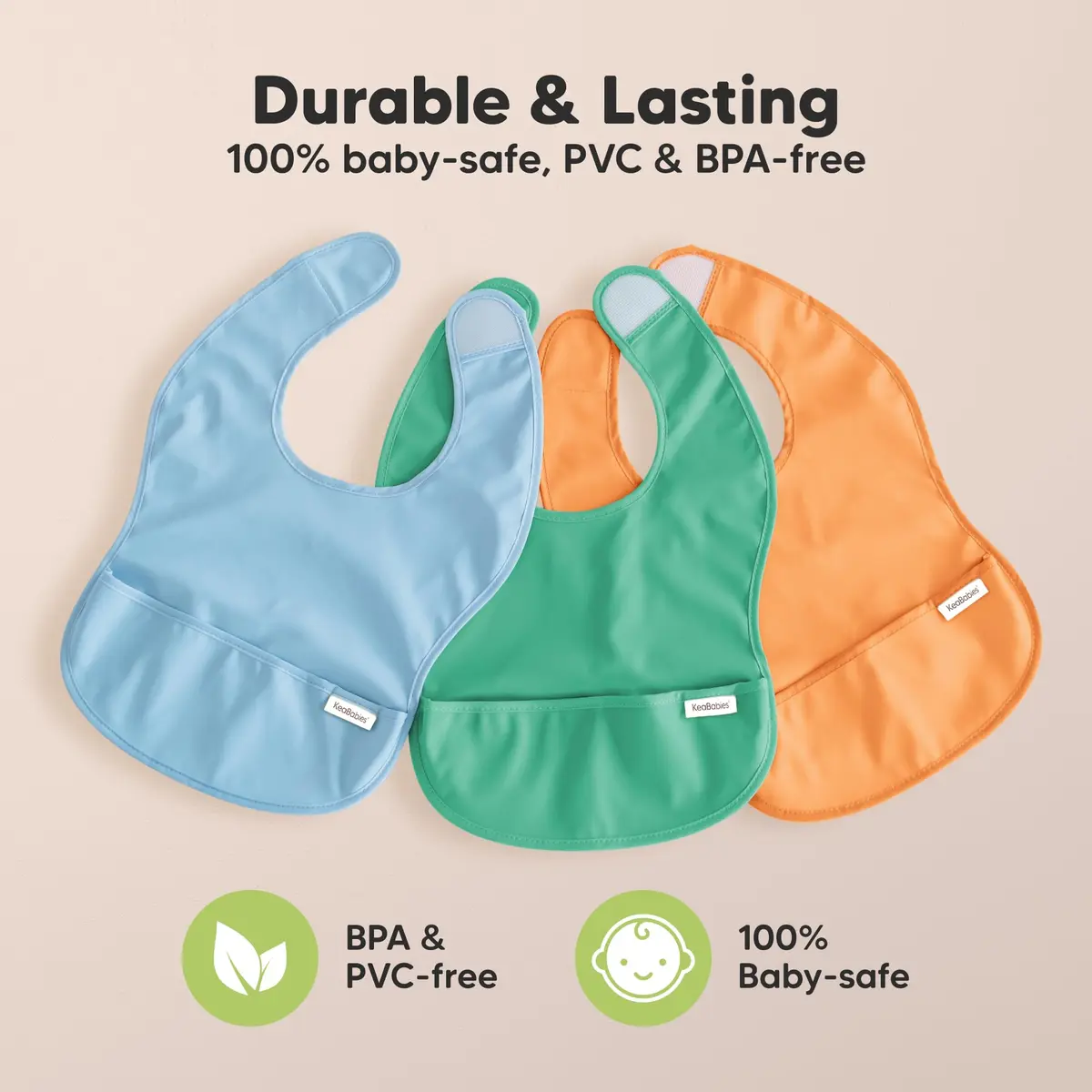 KeaBabies Waterproof Baby Bibs 3-Pack | Lightweight, Wipeable, Large Coverage for Feeding (6-36 months) - view 9