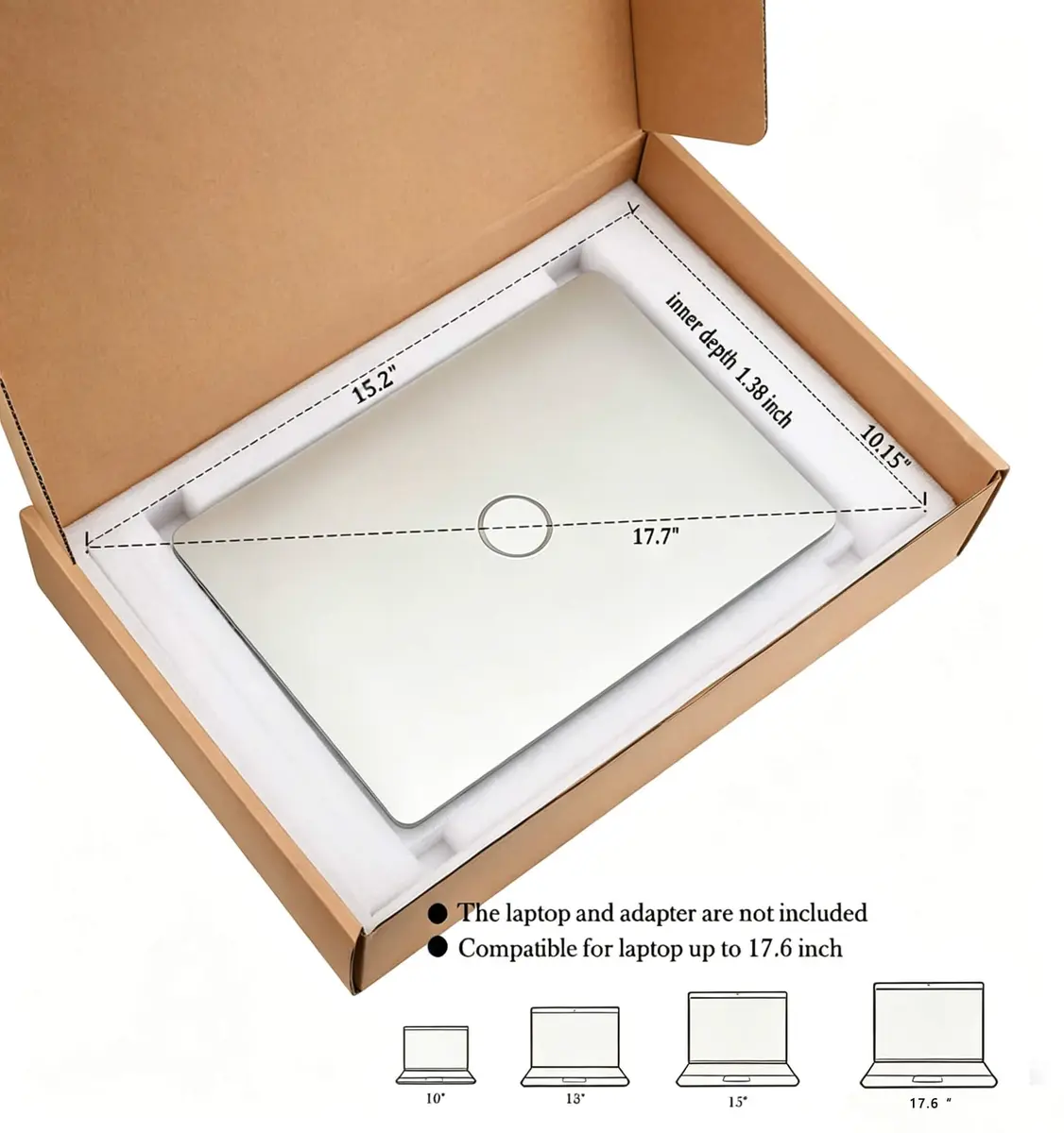 Iacoka Laptop Shipping Box with Foam Protection, Fits 15.15" x 10" x 1.38" Laptops - view 5