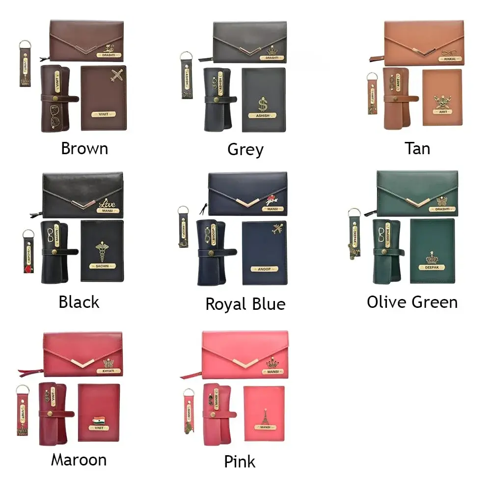 YOUR GIFT STUDIO Personalised Leather Gift Set for Women | Wallet, Passport Cover, Sunglasses Case, Keychain (Green) - view 7