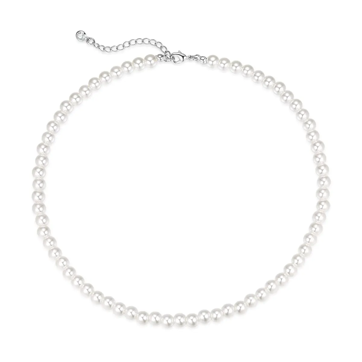 HERIER Pearl Necklace for Women 6MM | Elegant Imitation Pearl Jewelry with Silver or Gold Finish - main product image