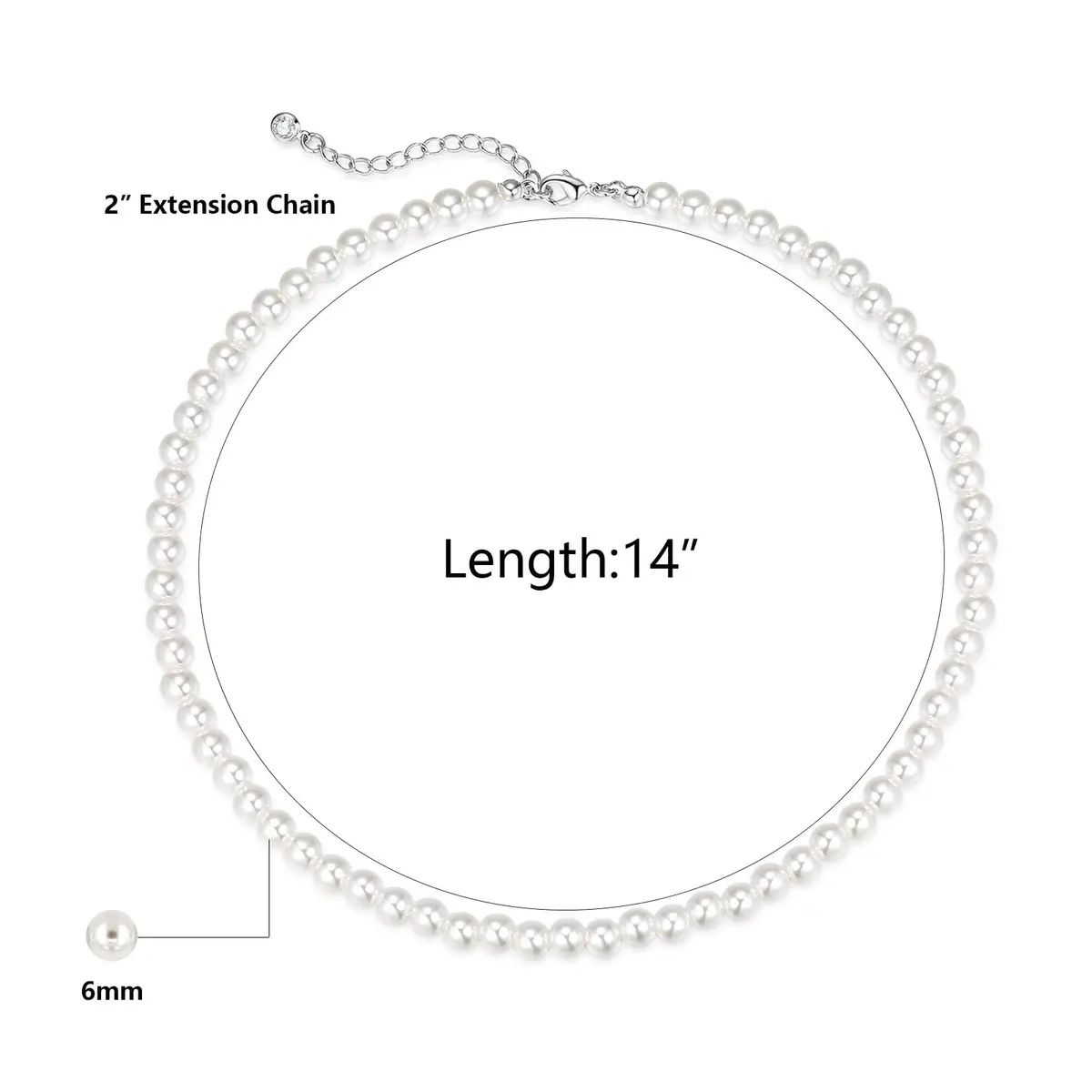 HERIER Pearl Necklace for Women 6MM | Elegant Imitation Pearl Jewelry with Silver or Gold Finish - view 2