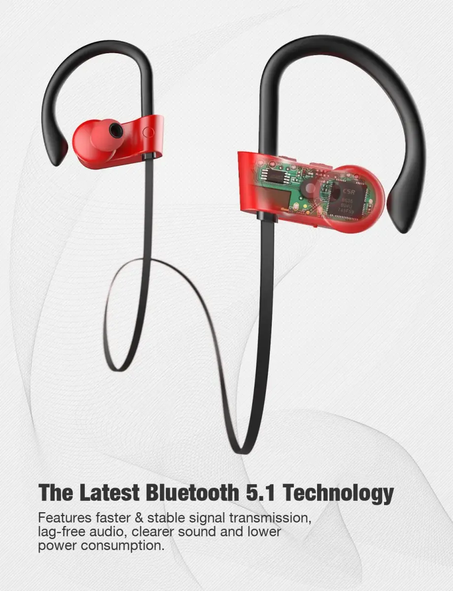 Otium U18 Wireless Bluetooth 5.3 Sport Headphones with Earhooks & Mic | 16 Hours Playtime - view 7