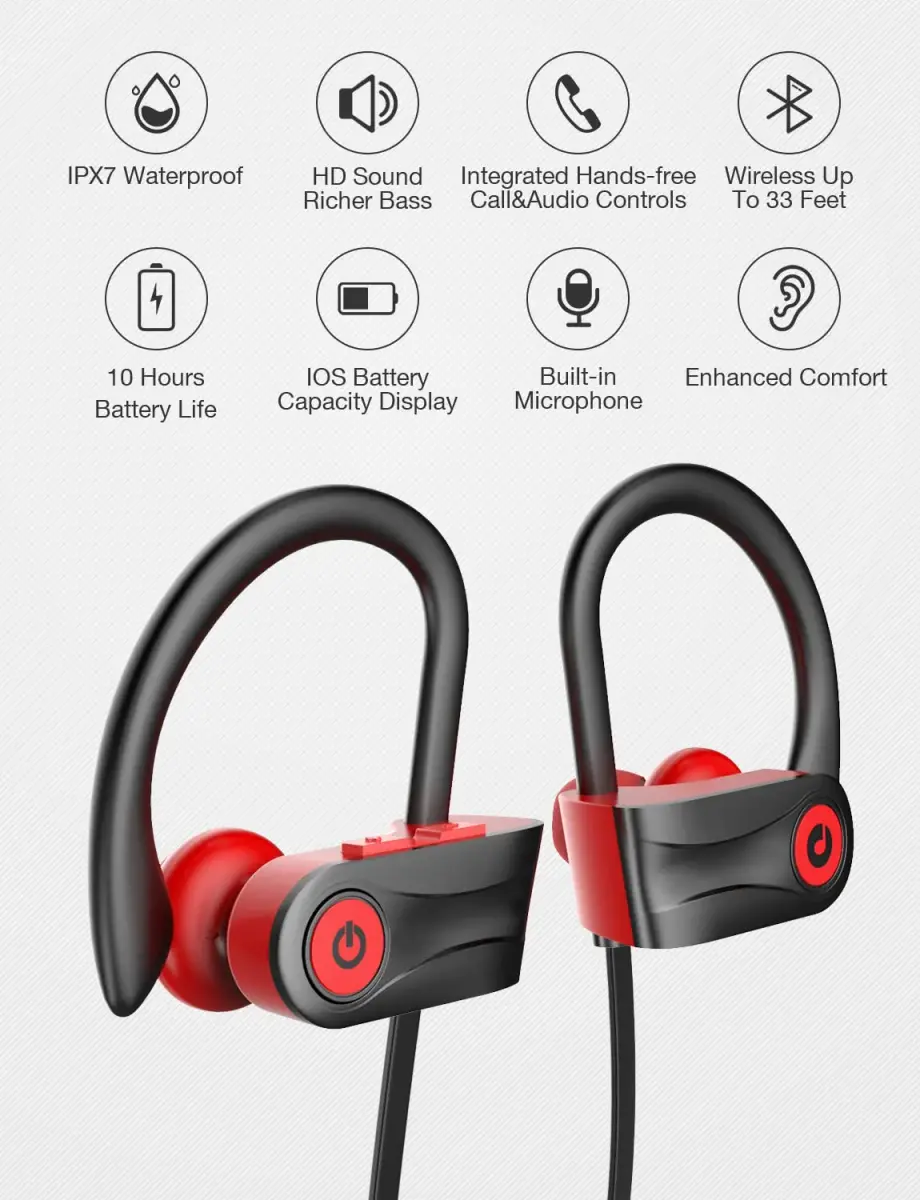 Otium U18 Wireless Bluetooth 5.3 Sport Headphones with Earhooks & Mic | 16 Hours Playtime - view 2