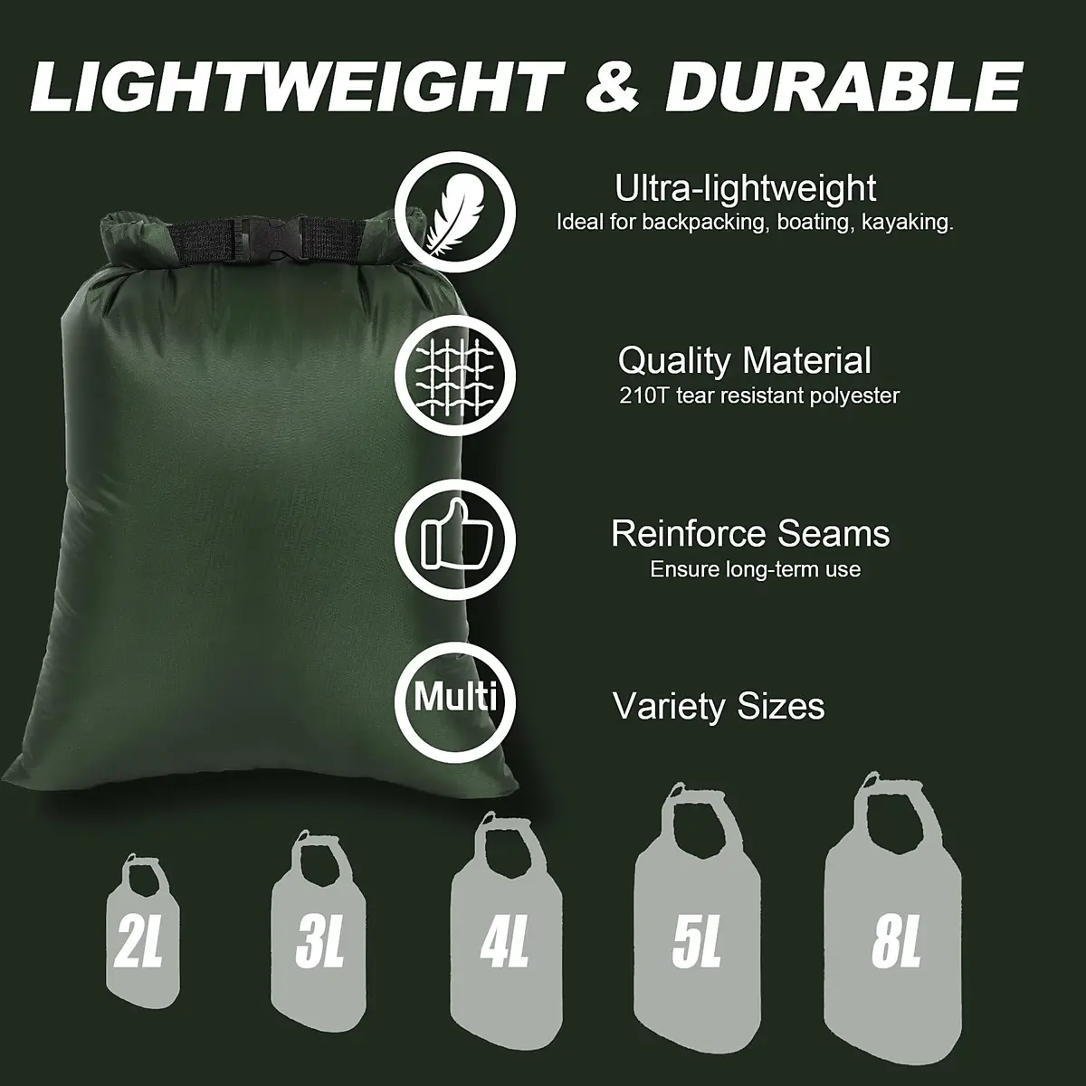 Ucolofun Waterproof Dry Bags Set 8L | Versatile, Lightweight, Waterproof for Outdoor Use - view 2