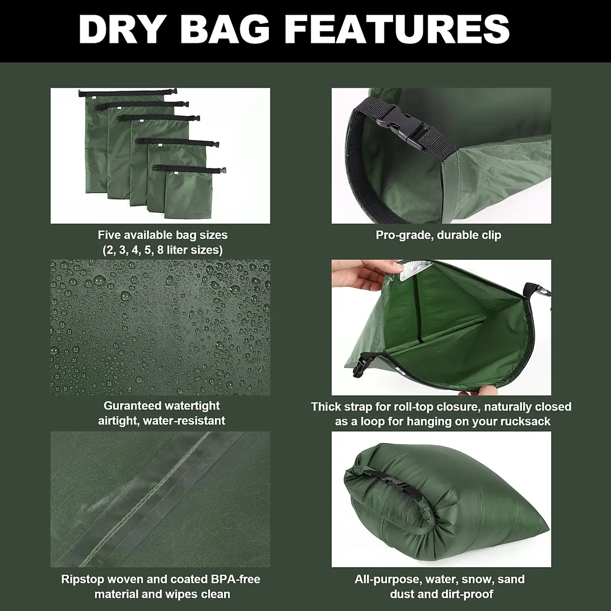 Ucolofun Waterproof Dry Bags Set 8L | Versatile, Lightweight, Waterproof for Outdoor Use - view 3