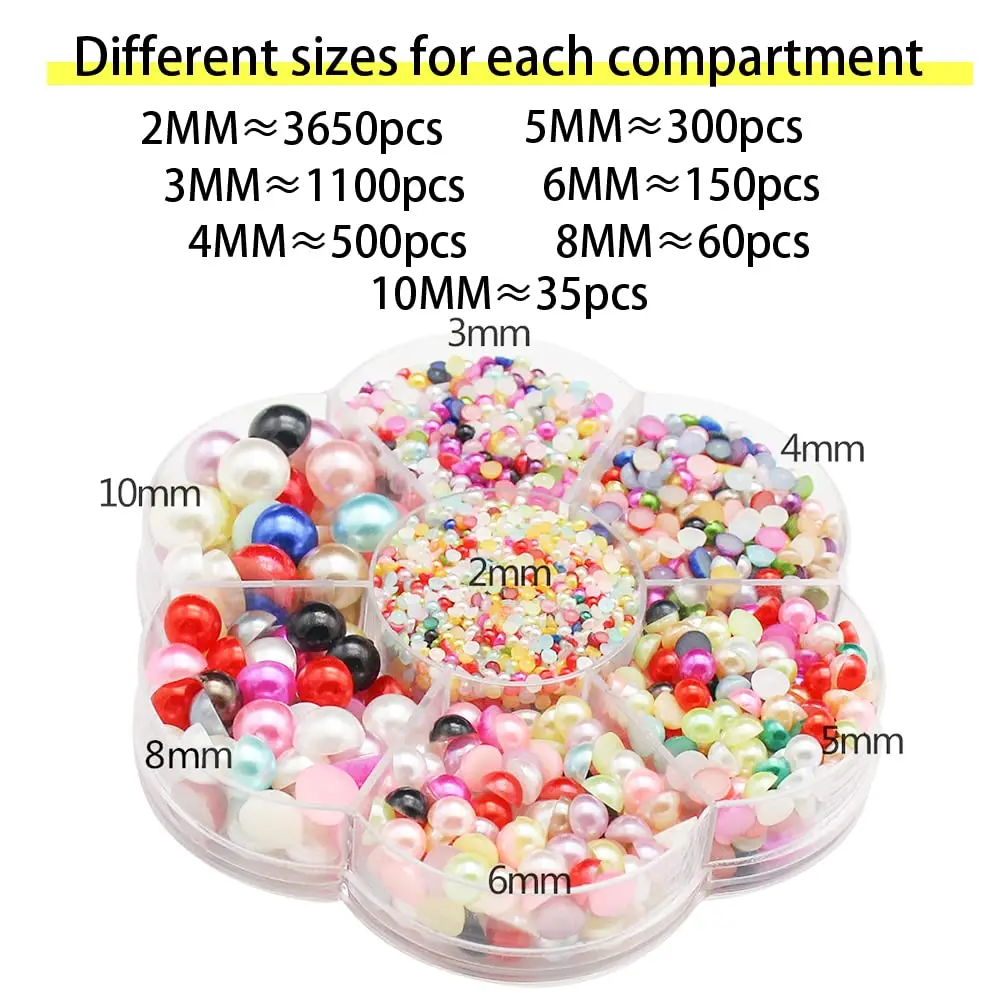 BLAAROOM Half Pearls for Crafts 2-10mm | Flatback DIY Nail Art & Jewelry Embellishments - view 2
