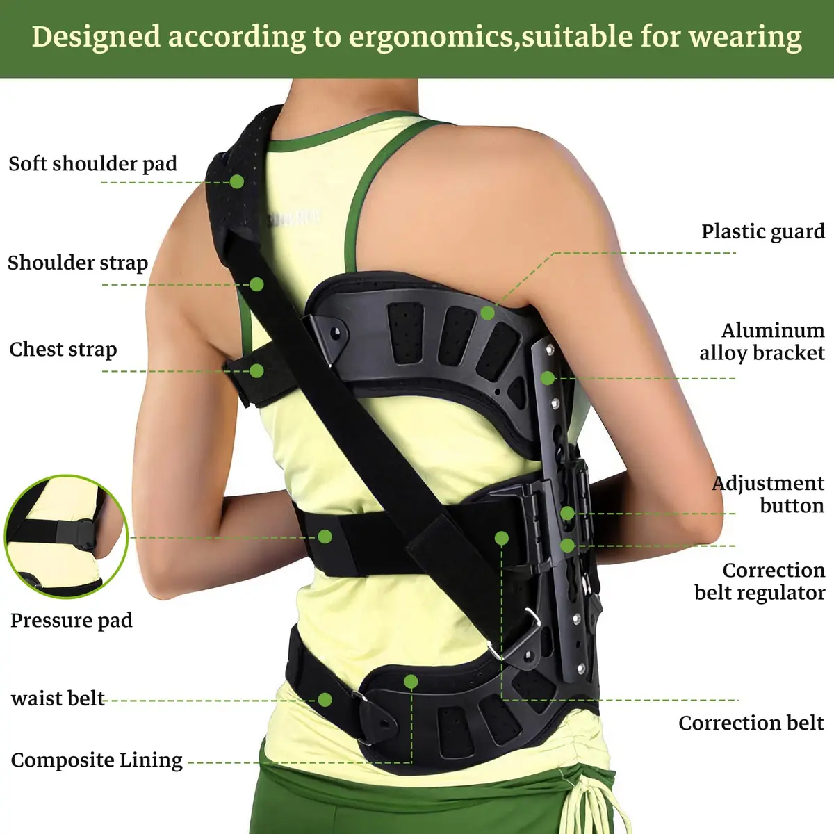 ZHUNPOCT Adjustable Scoliosis Back Brace with Cervical Support | Breathable, Fully Adjustable for All Heights, Discreet & Supportive (70-120 chars) - view 2