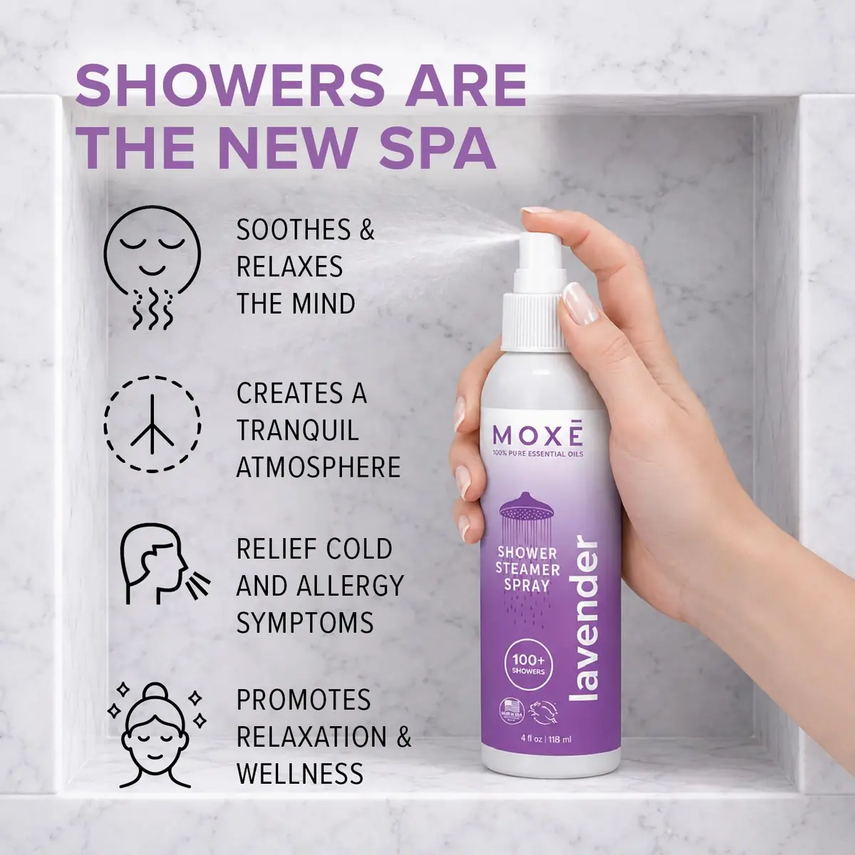 MOXE Lavender Shower Steamer Spray for Relaxation & Tension Relief | Aromatherapy, 4oz - view 2