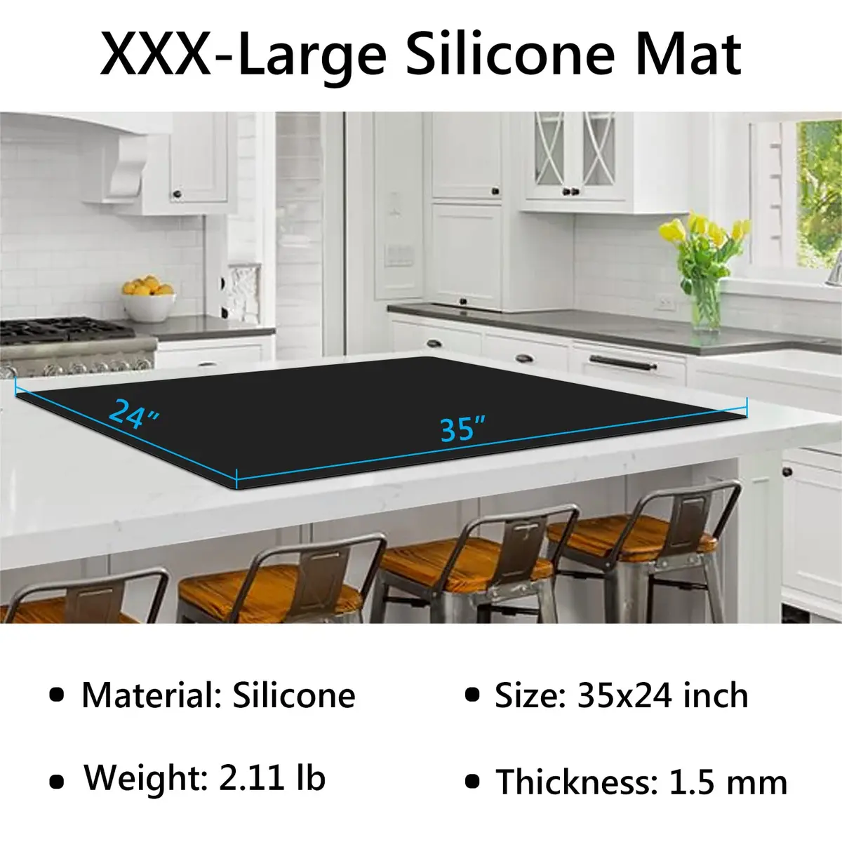 Gartful Extra Large Silicone Countertop Mat 90cm x 60cm (35" x 24") | Heat-Resistant & Non-Slip Kitchen Protector - view 2