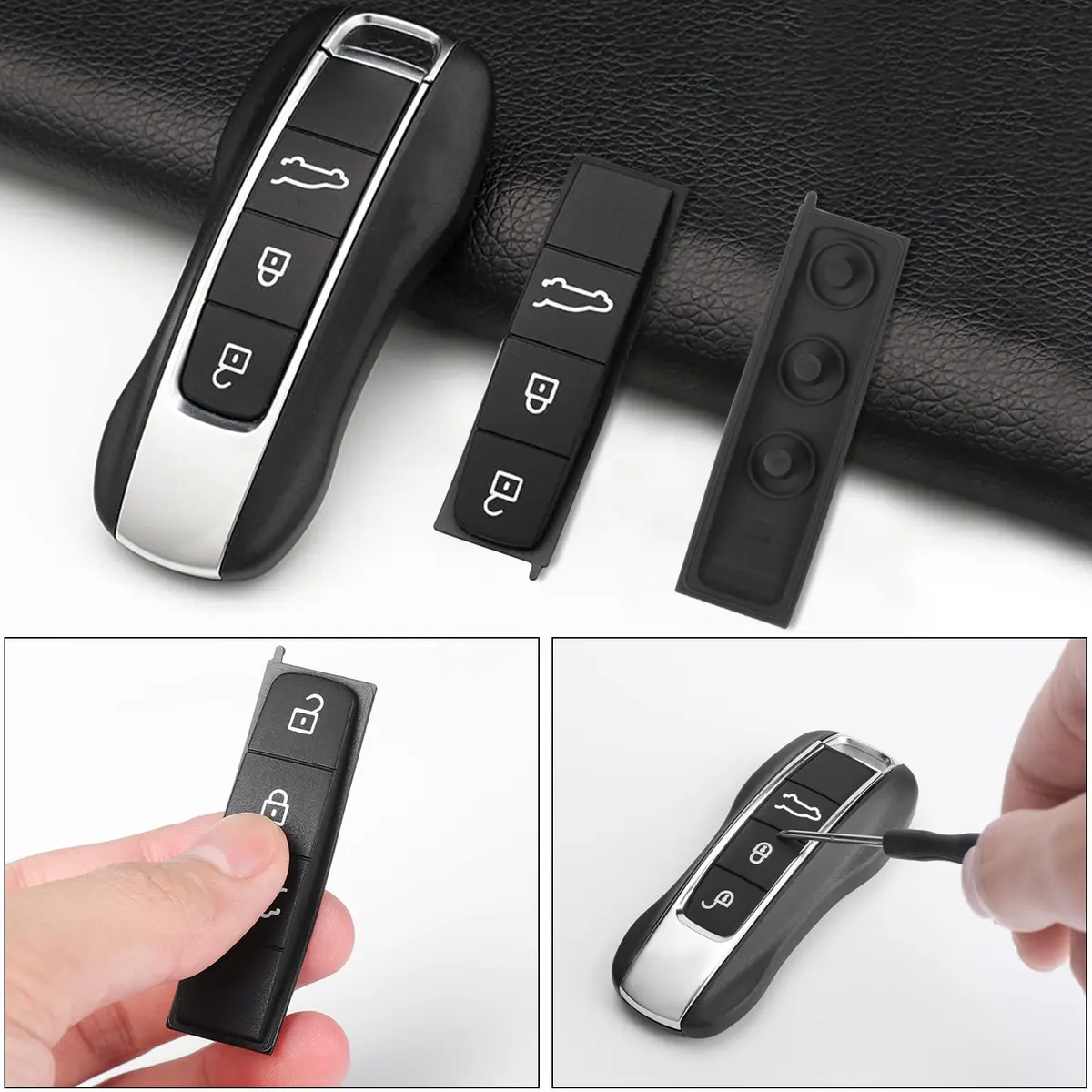 Jaronx Compatible with Porsche Cayenne Key Button Cover | Soft Rubber, Black, 2018-2021 - view 7