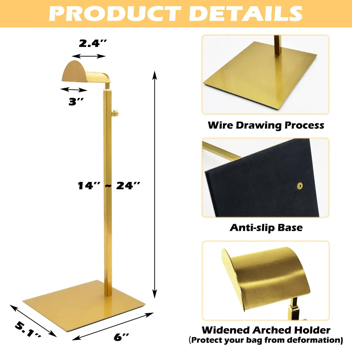 Royxen 3 Pack Purse Holder, Adjustable Bag Display Stand 38.1 cm - 61 cm (15" - 24") | Retail Store Fixture - view 2