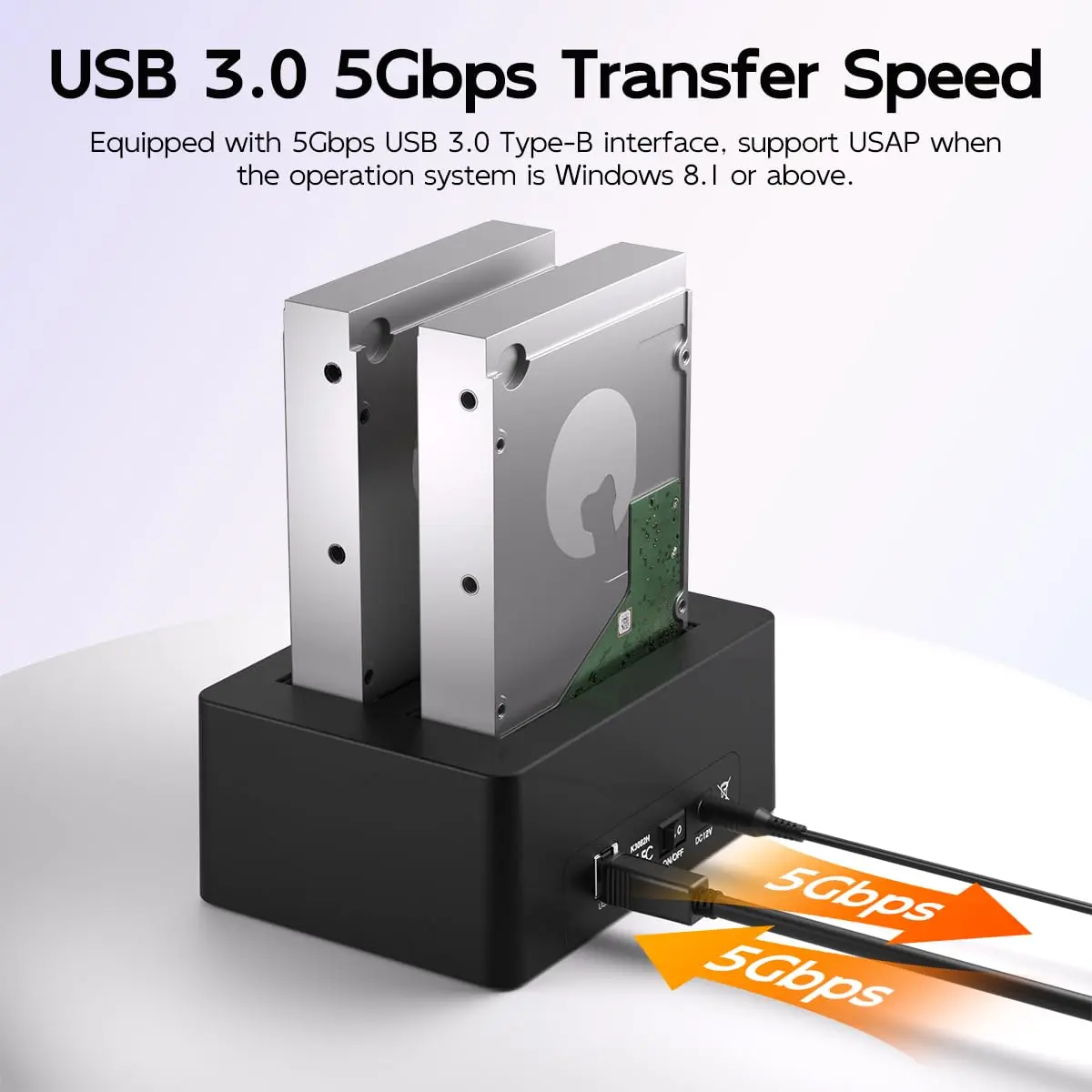 MAIWO Dual Bay Hard Drive Docking Station Cloner 2.5/3.5 Inch SATA HDD SSD | 48TB Capacity, 3x USB 3.0 Hub, 12V 3A Power - view 4