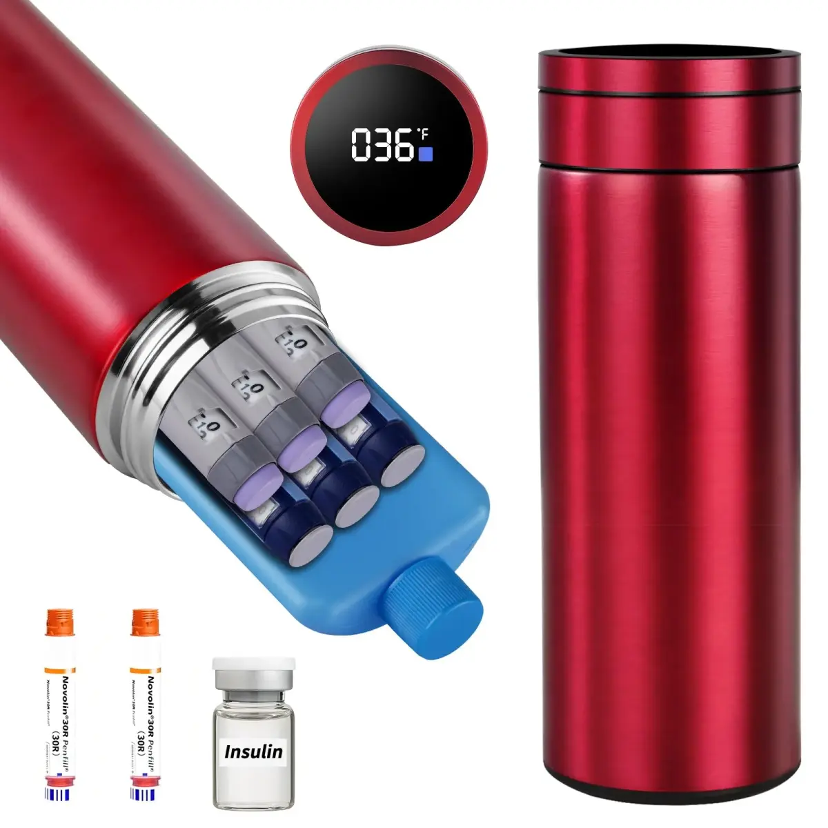 Bogush Insulin Cooler Travel Case Red 23.2cm (9.1in) | TSA Approved for 6-8 Pens - view 3