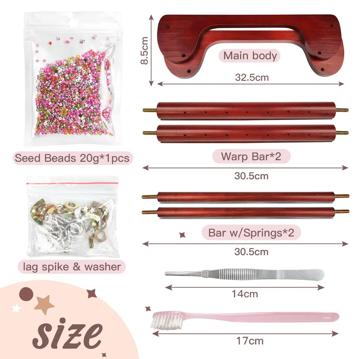 hobbyworker Jewelry Making Kit Wooden Bead Loom Includes Tweezer & Seed Beads for Jewelry (13"×12.6"×3.3") - view 2
